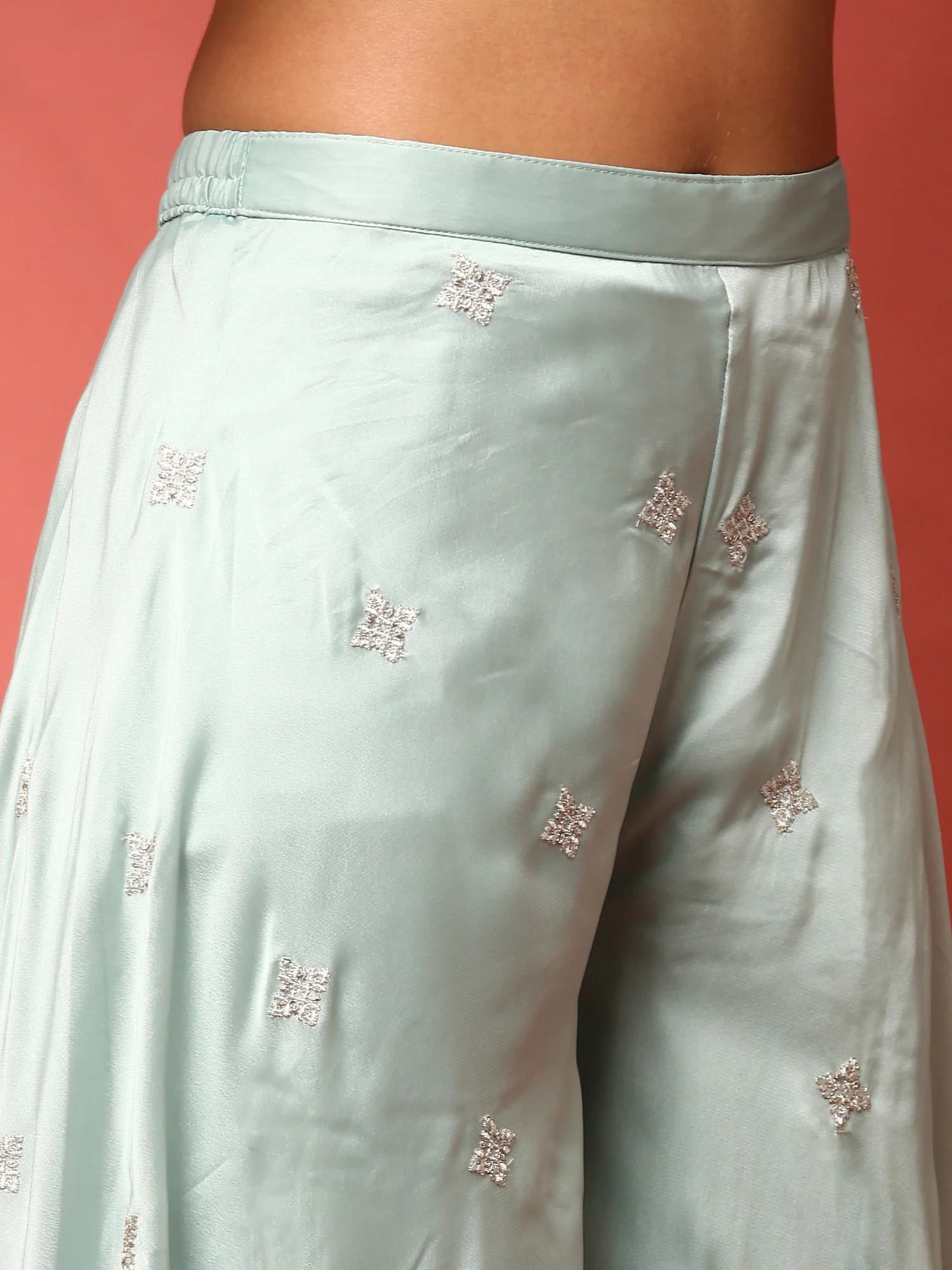 Aqua green hand embroidered three piece palazzo set - Image 6