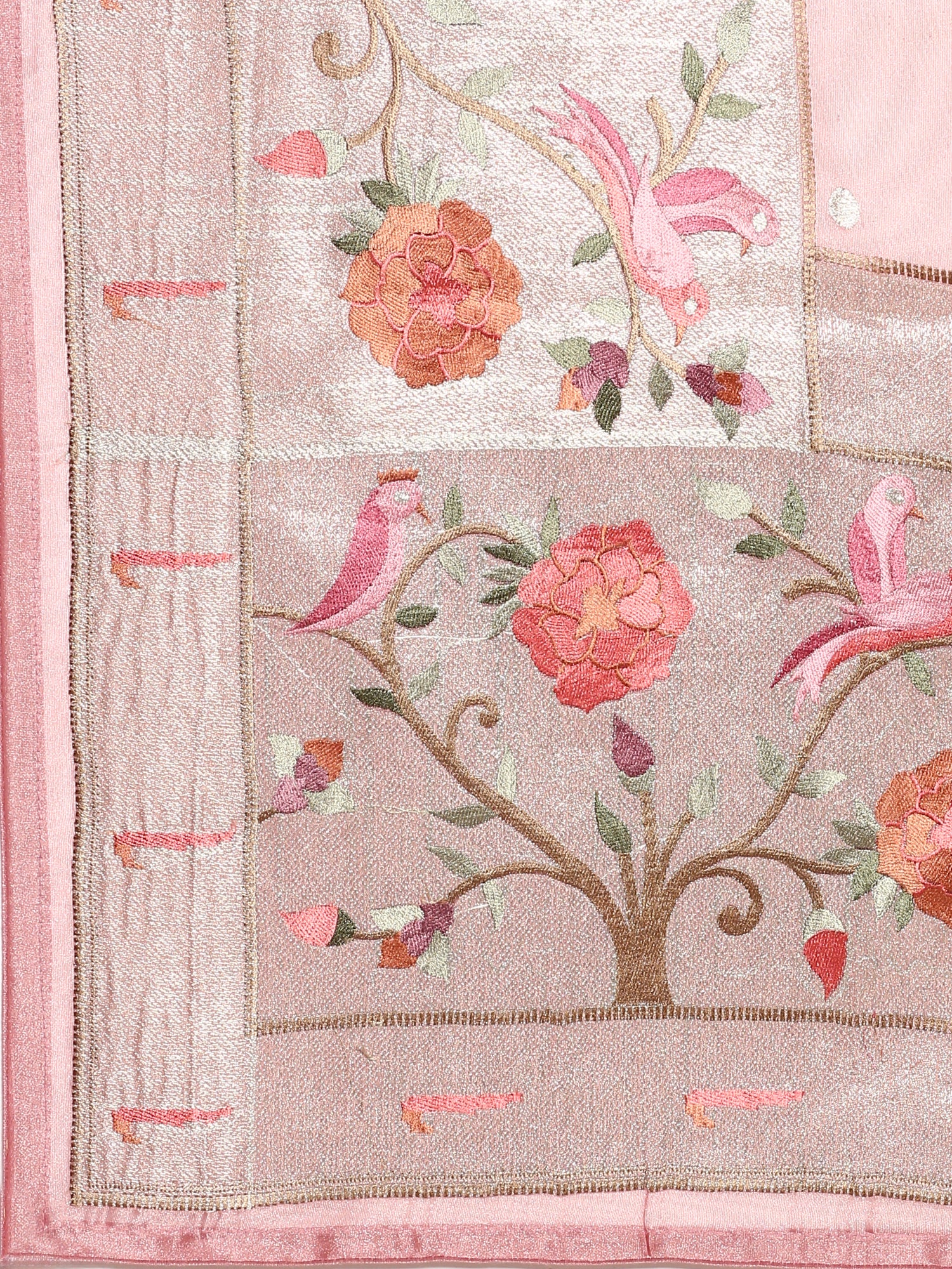Baby pink banaras silk saree with Meena border and motifs - Image 6