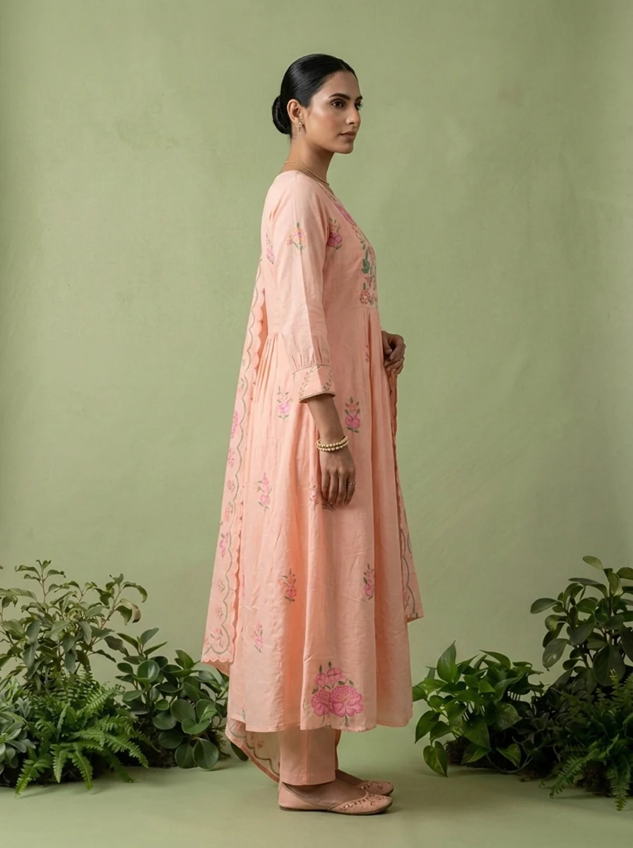 Baby Pink Cotton Floral Printed Three Piece Set - Image 2