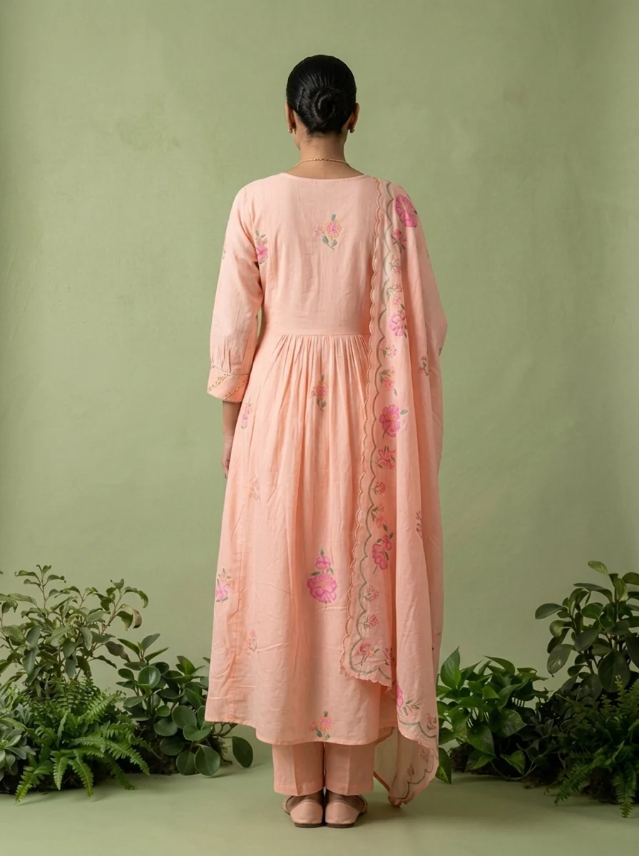 Baby Pink Cotton Floral Printed Three Piece Set - Image 3