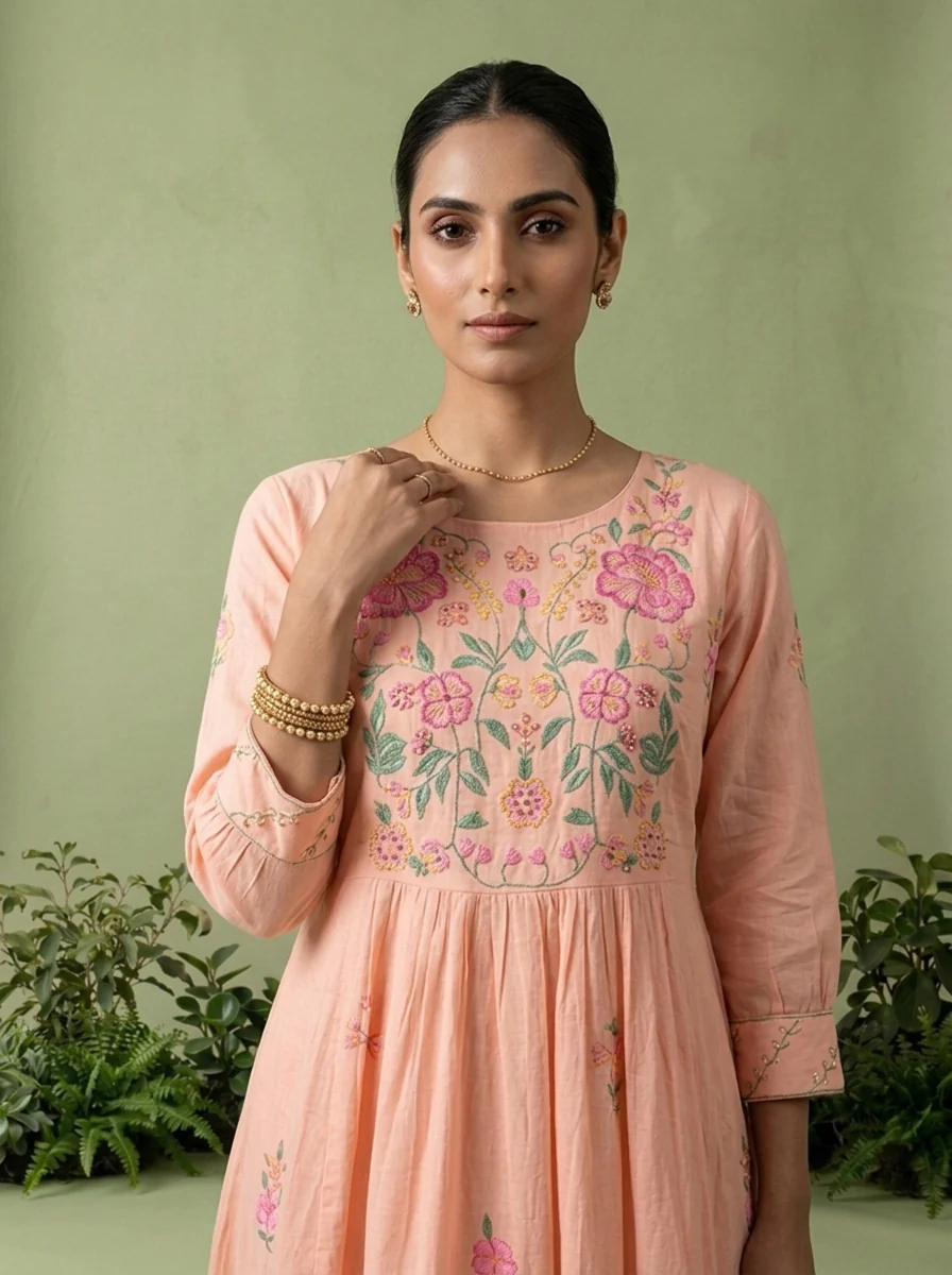 Baby Pink Cotton Floral Printed Three Piece Set - Image 4