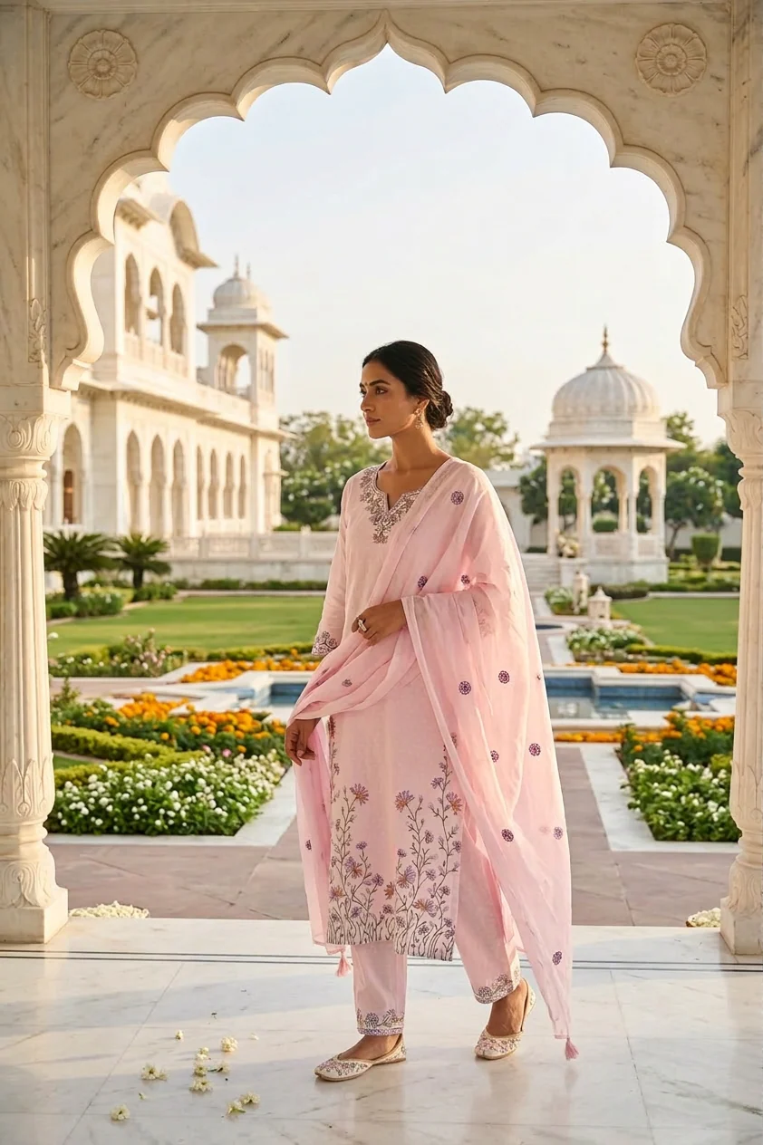 Baby Pink Cotton Three Piece Set - Image 2