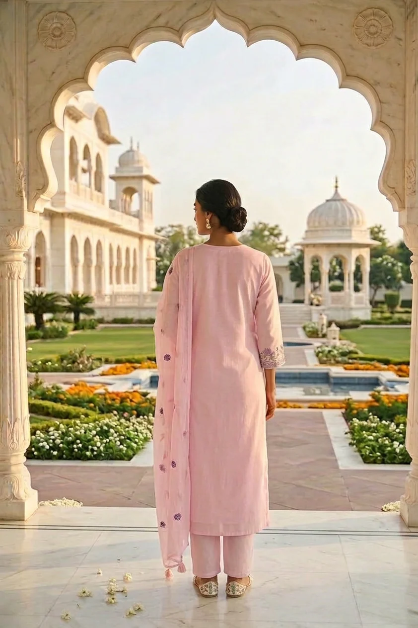 Baby Pink Cotton Three Piece Set - Image 3
