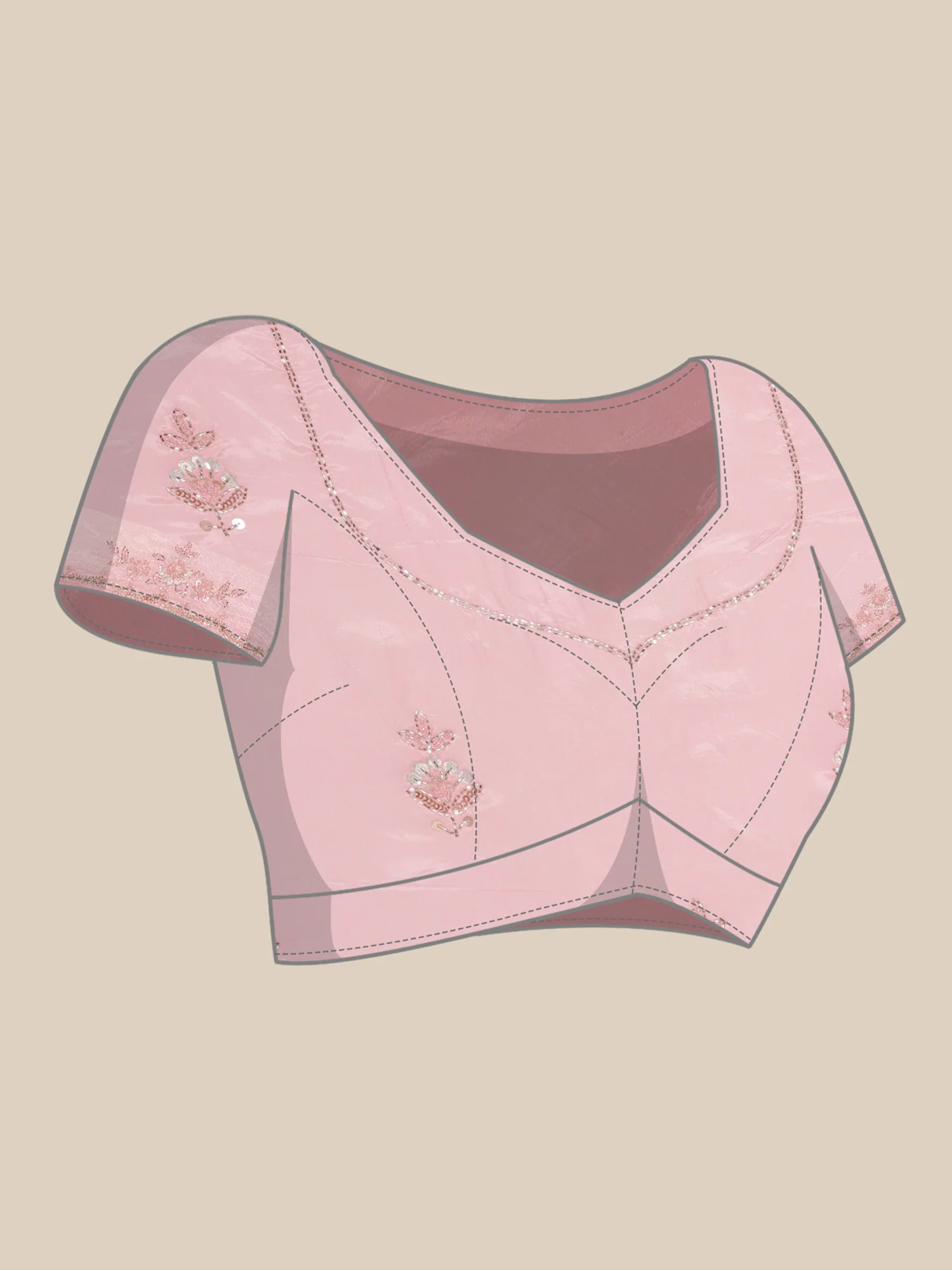 Baby Pink Crepe Stone Work Saree - Image 6