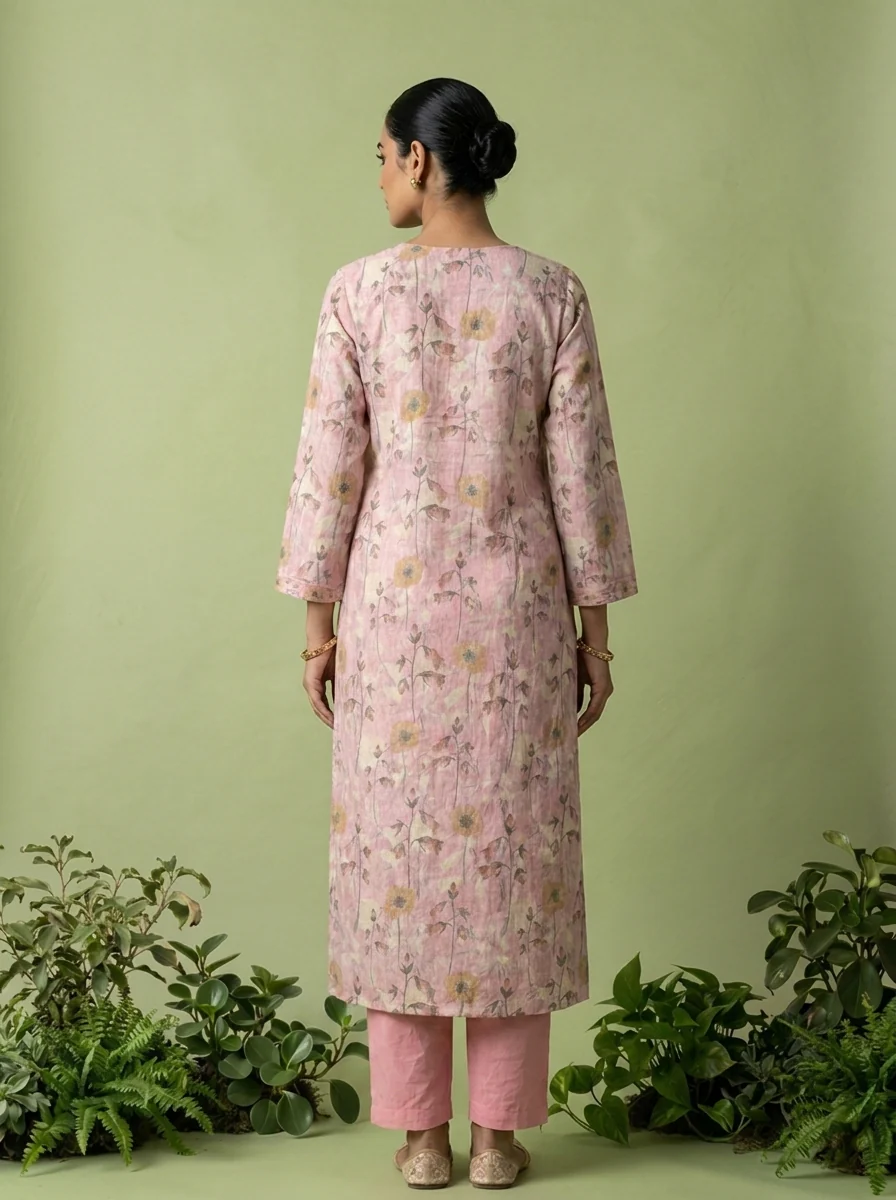 Baby Pink Linen Mirror And Patch Embroidered Two Piece Set - Image 2