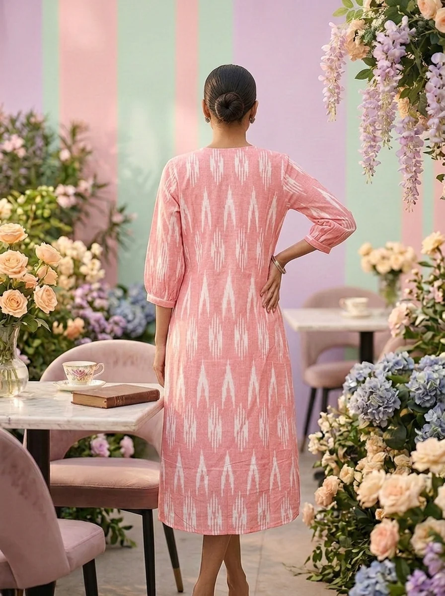Baby Pink Printed Cotton Kurta - Image 2