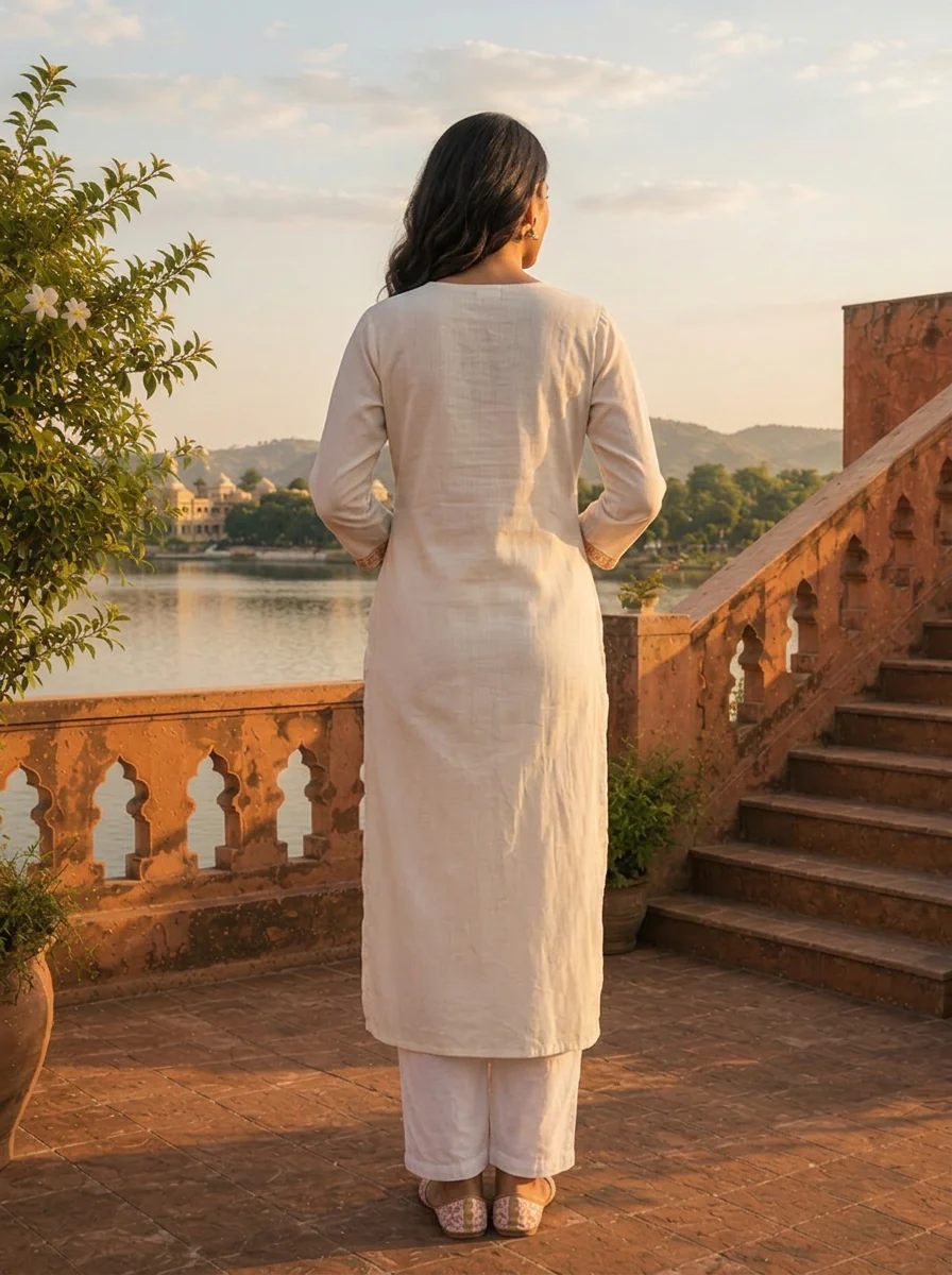 Baby Pink Rayon Geometric Embroidered Kurta - Image 2