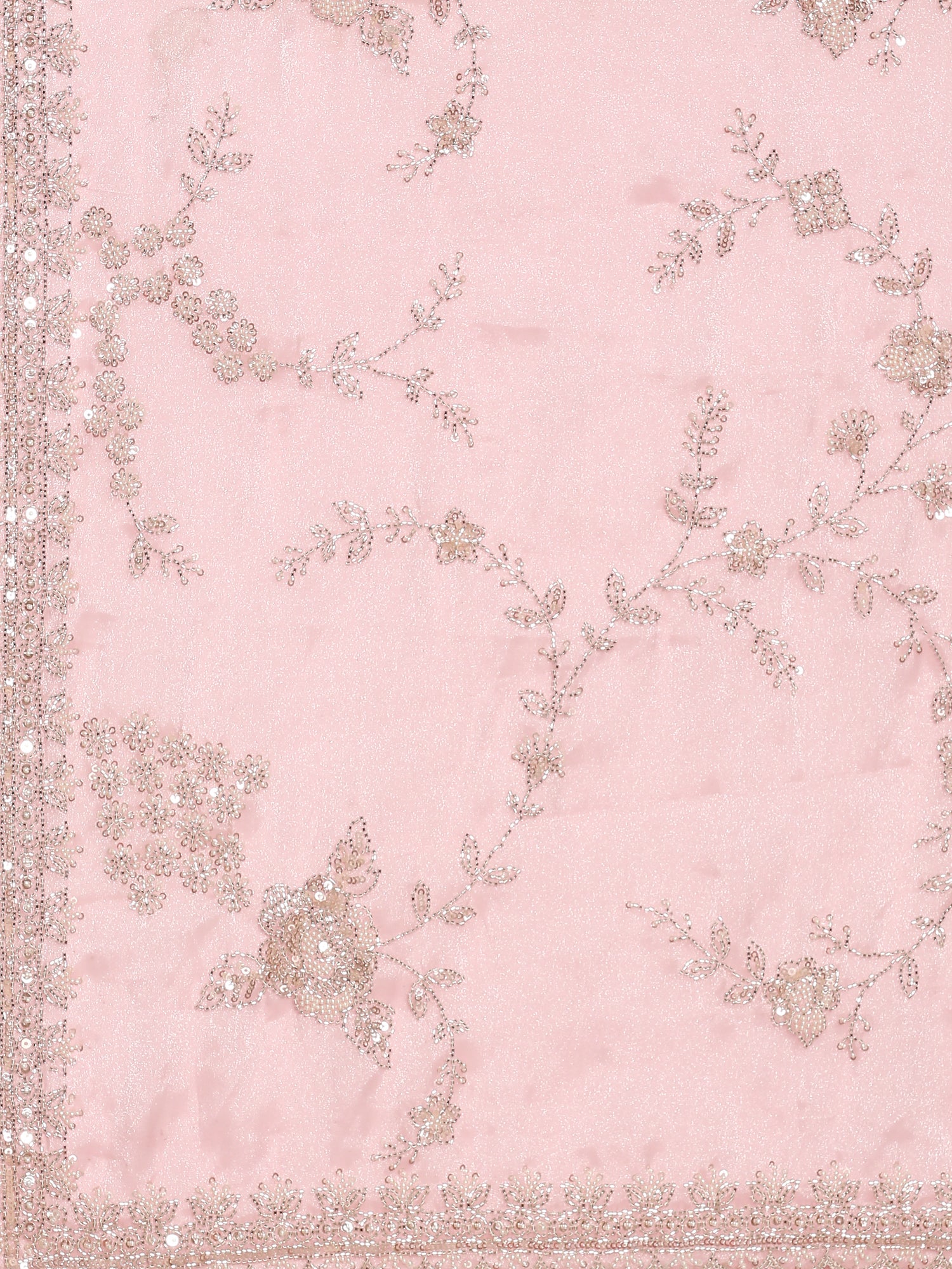 Baby pink satin saree with zardozi hand work - Image 5