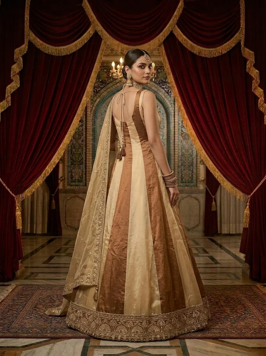 Beige Silk Zari Embroidered Anarkali Set - Image 2