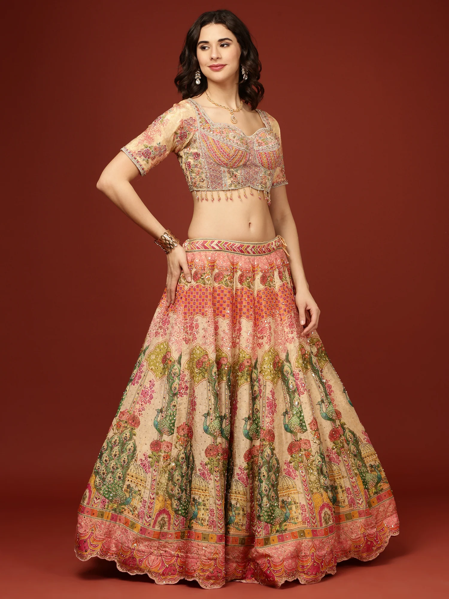 Beige Tissue Ethnic Motifs Ghagra Set - Image 2