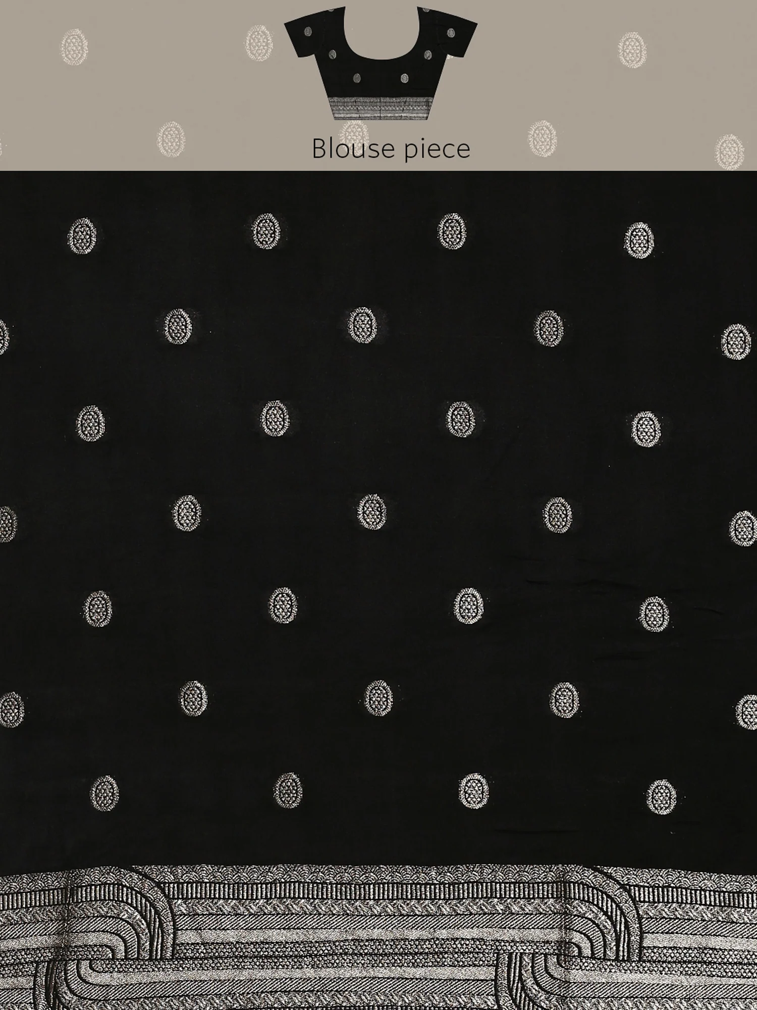 Black banaras silk saree with silver zari motifs & border - Image 9