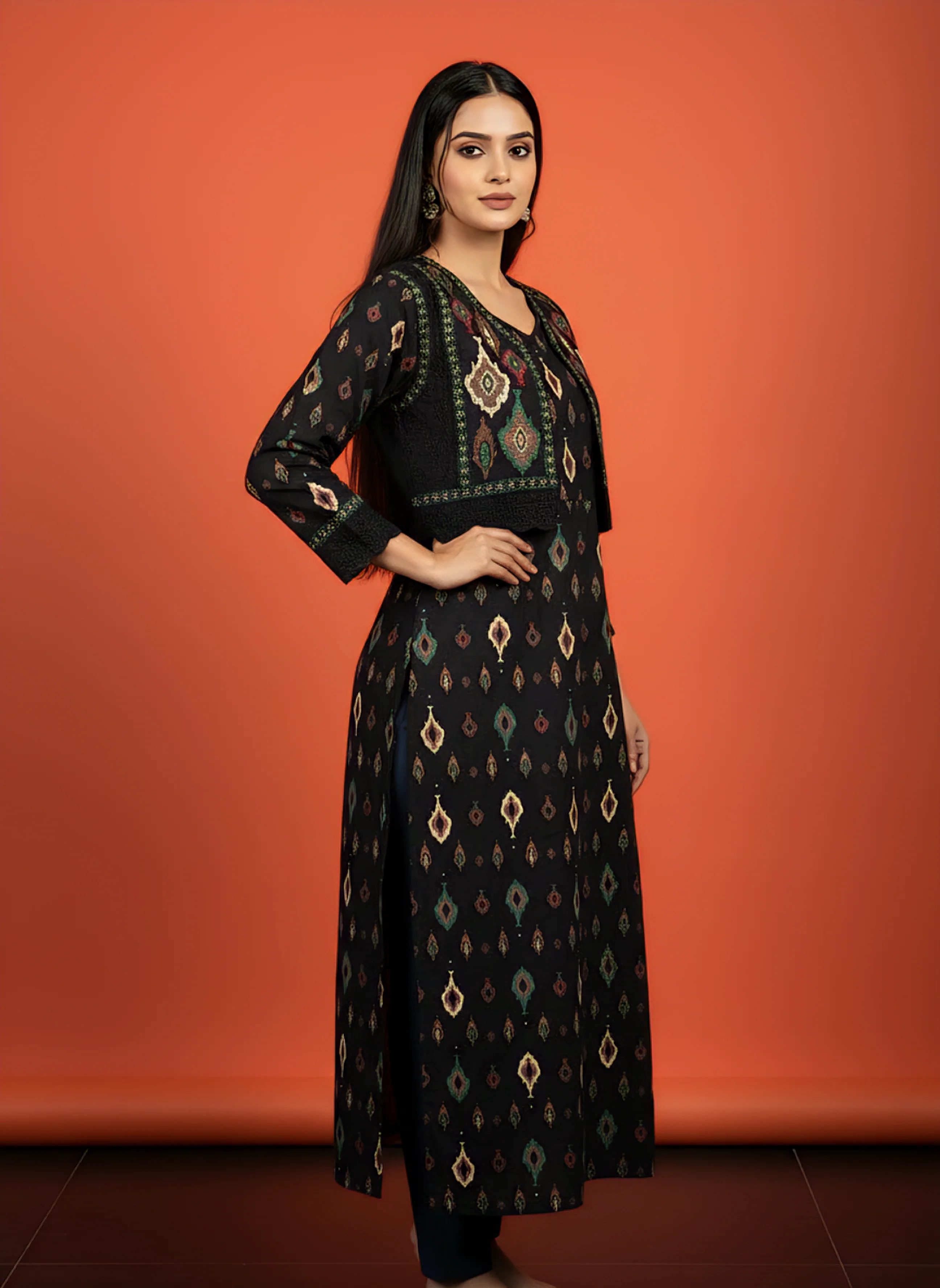 Black Cotton Digital Print Kurta - Image 5