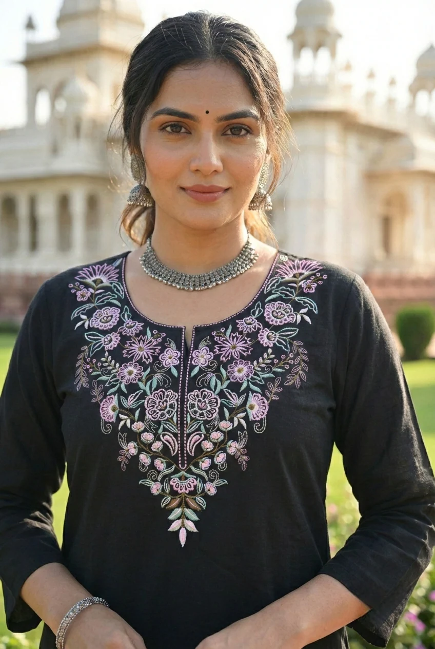 Black Cotton Embroidery Two Piece Set - Image 2