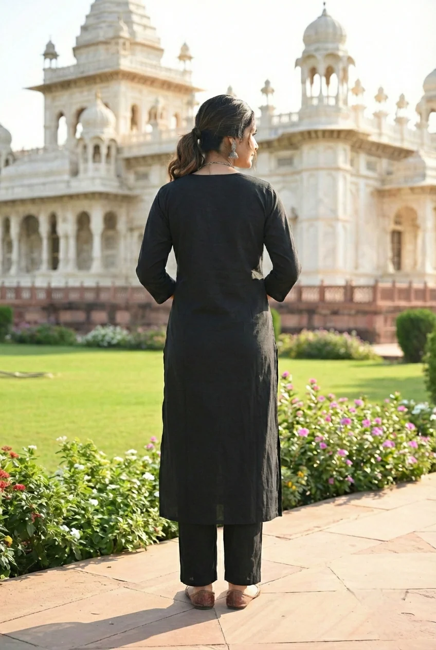 Black Cotton Embroidery Two Piece Set - Image 3