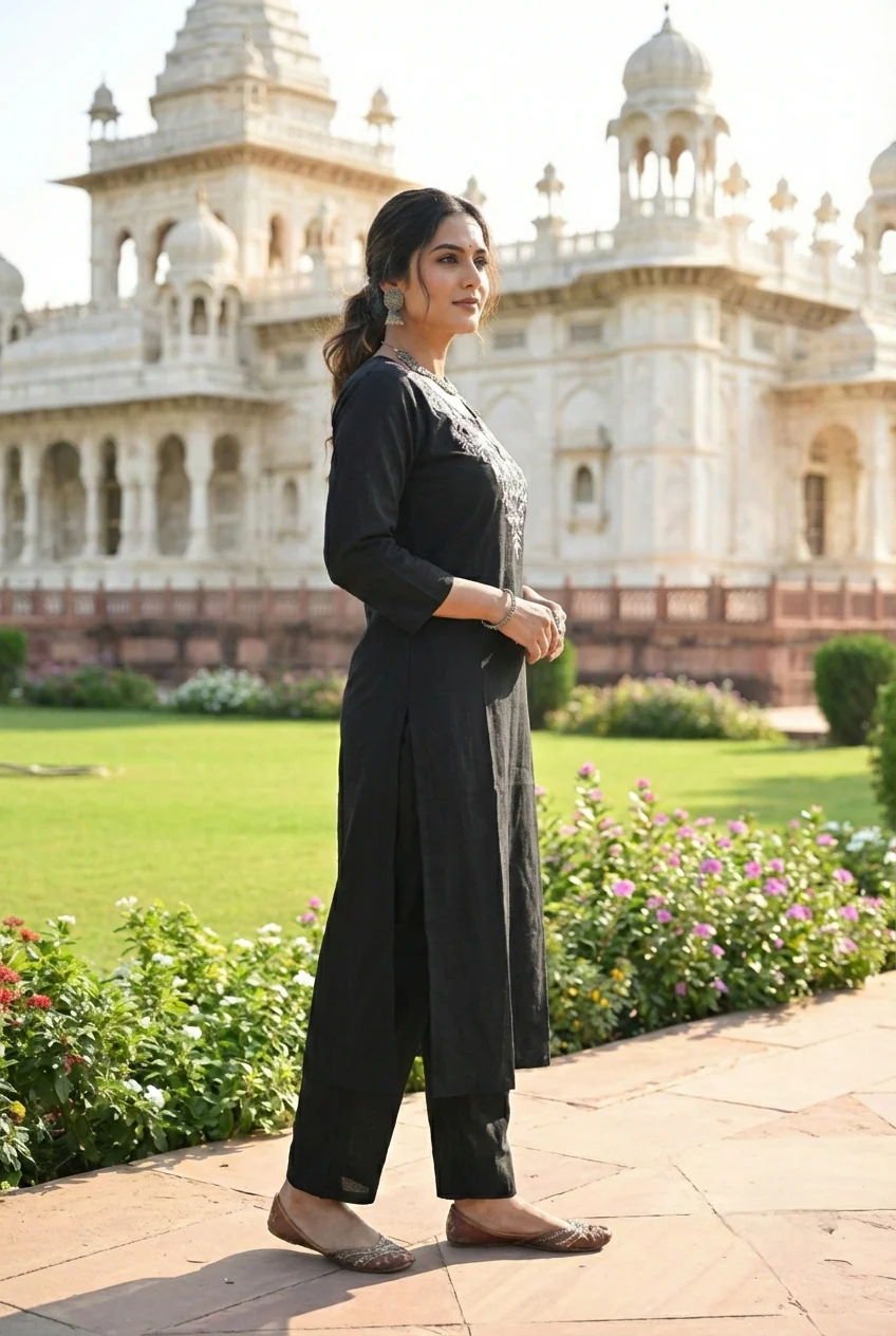 Black Cotton Embroidery Two Piece Set - Image 4