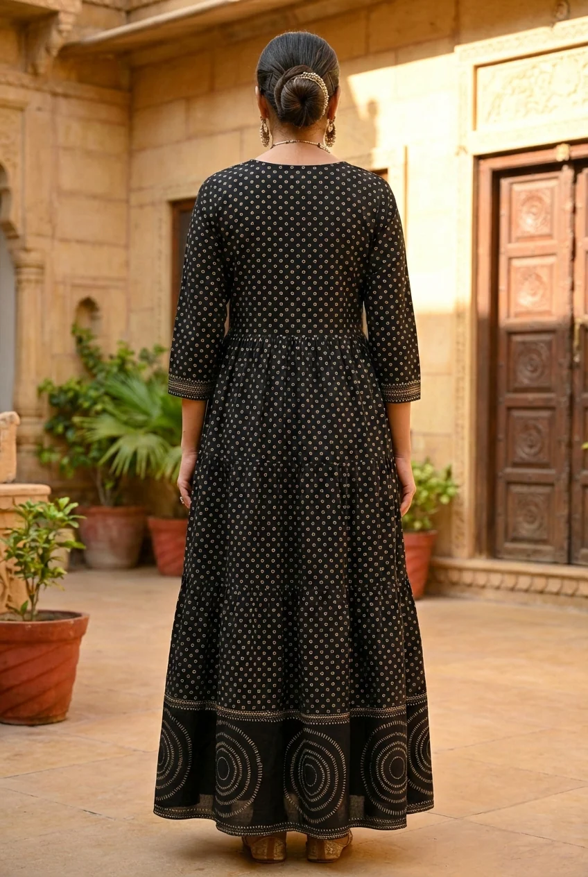 Black Cotton Printed Three Piece Set - Image 3