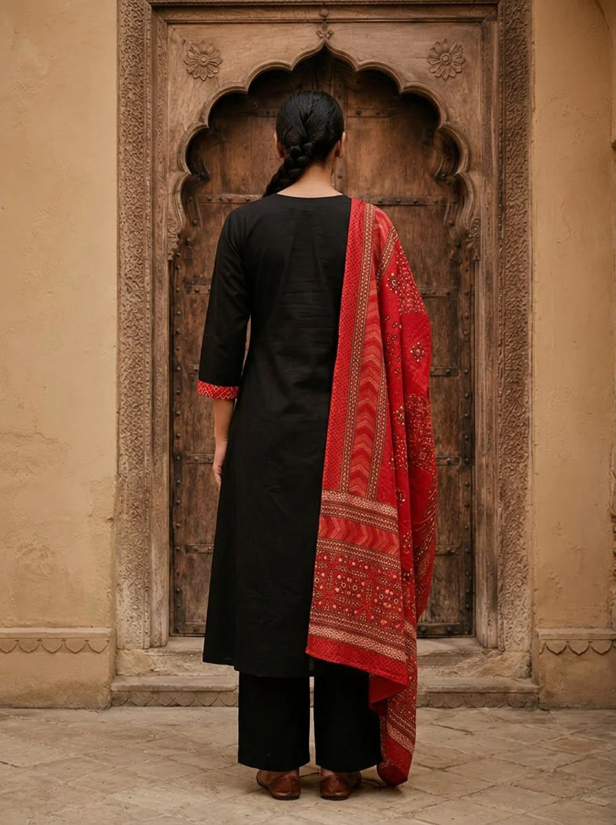Black Cotton Three Piece Set - Image 2
