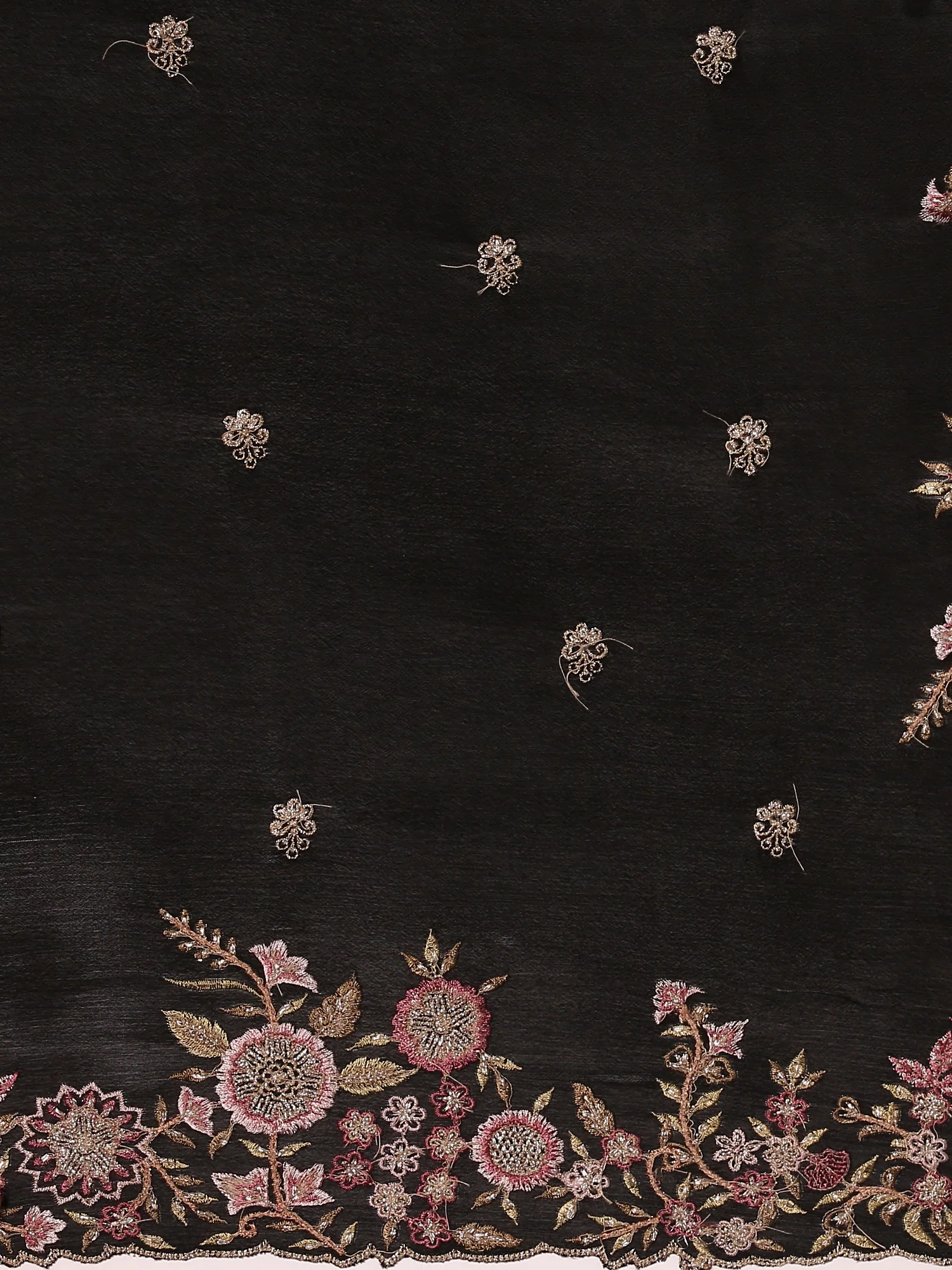 Black Crepe Embroidery Saree With Readymade Blouse - Image 7