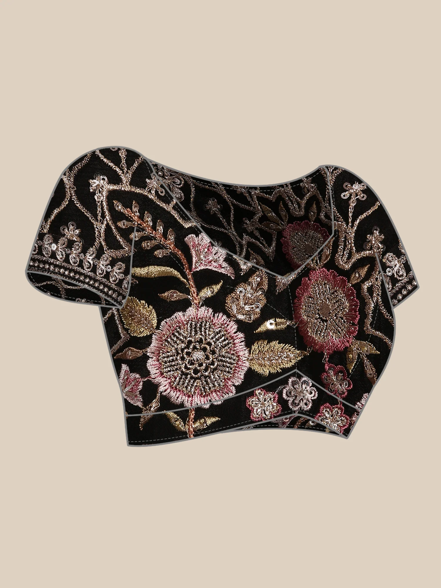 Black Crepe Embroidery Saree With Readymade Blouse - Image 8