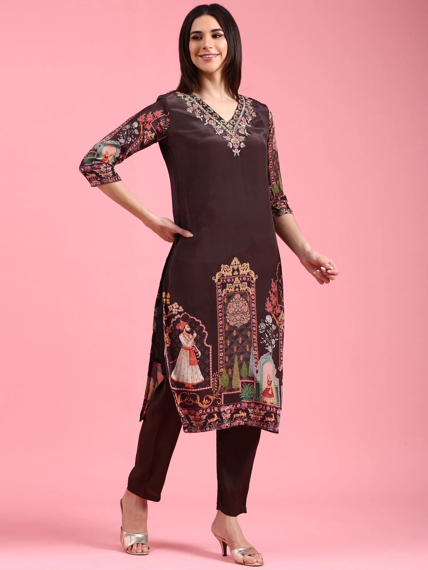 Black Crepe Hand Embroidery Three Piece Suit Set - Image 2