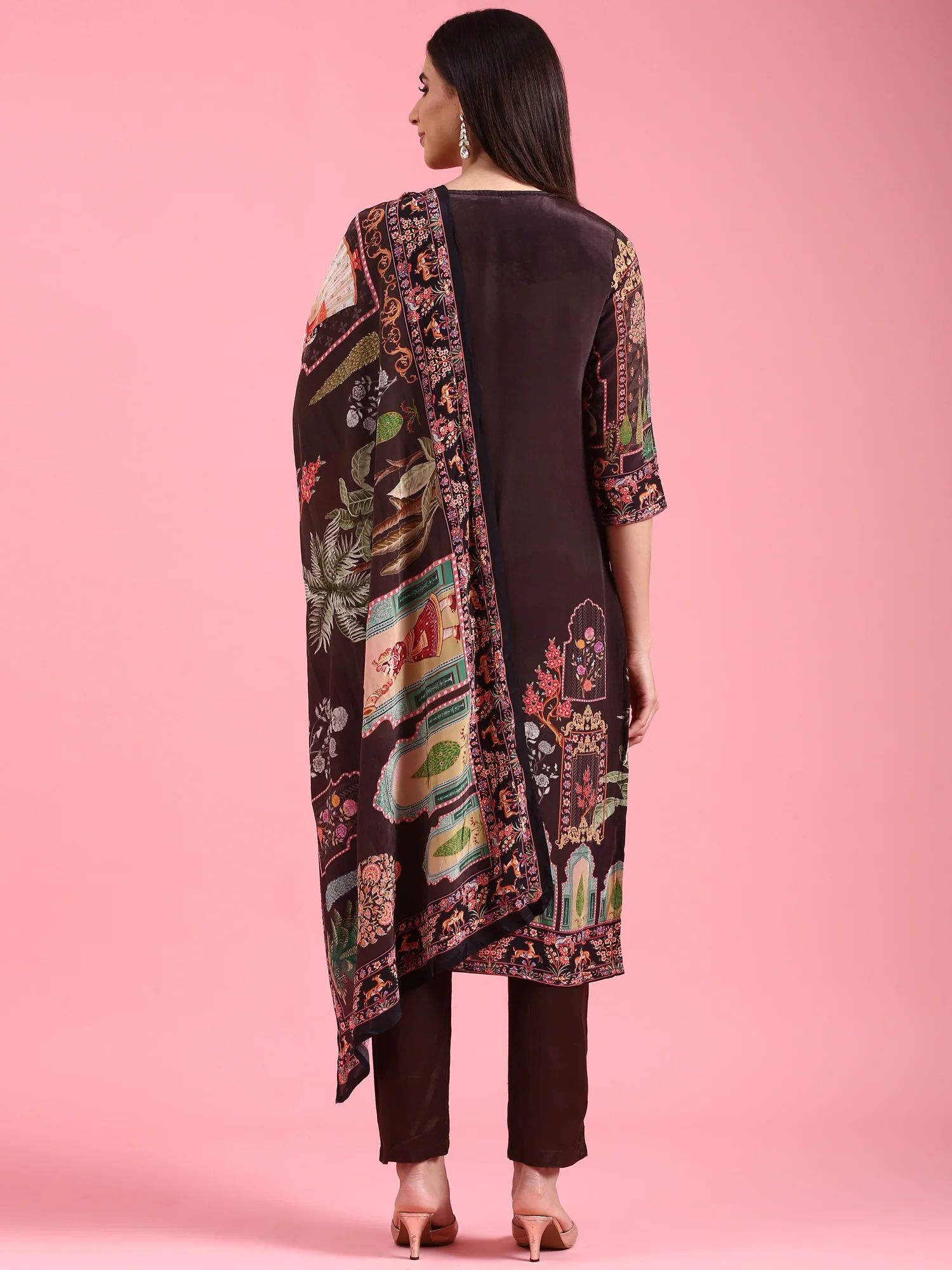 Black Crepe Hand Embroidery Three Piece Suit Set - Image 3