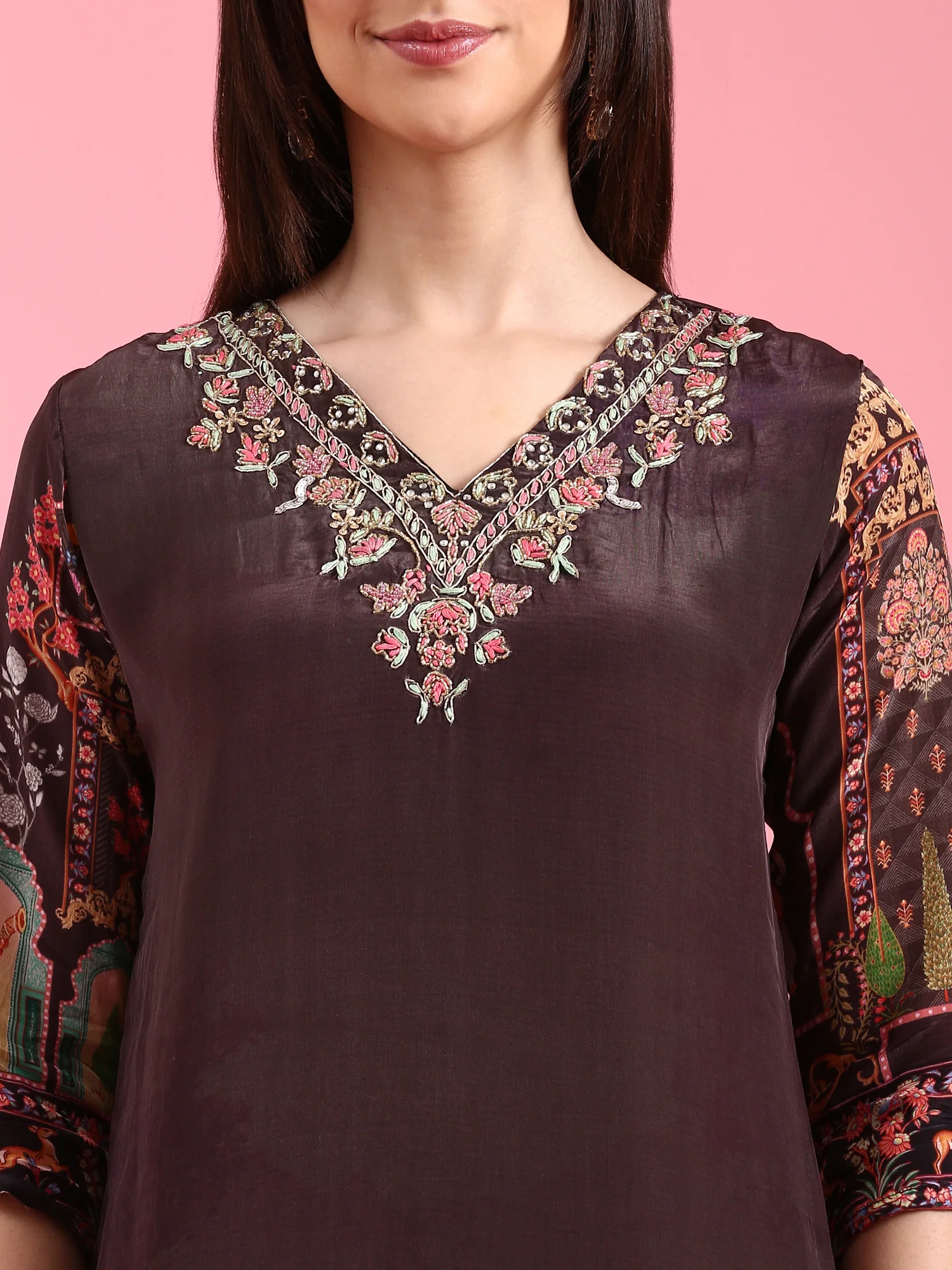 Black Crepe Hand Embroidery Three Piece Suit Set - Image 4