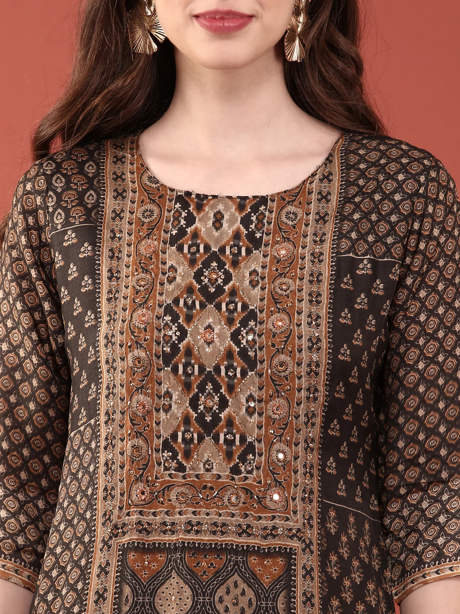 Black Dola Silk Digital Print Three Piece Set - Image 4