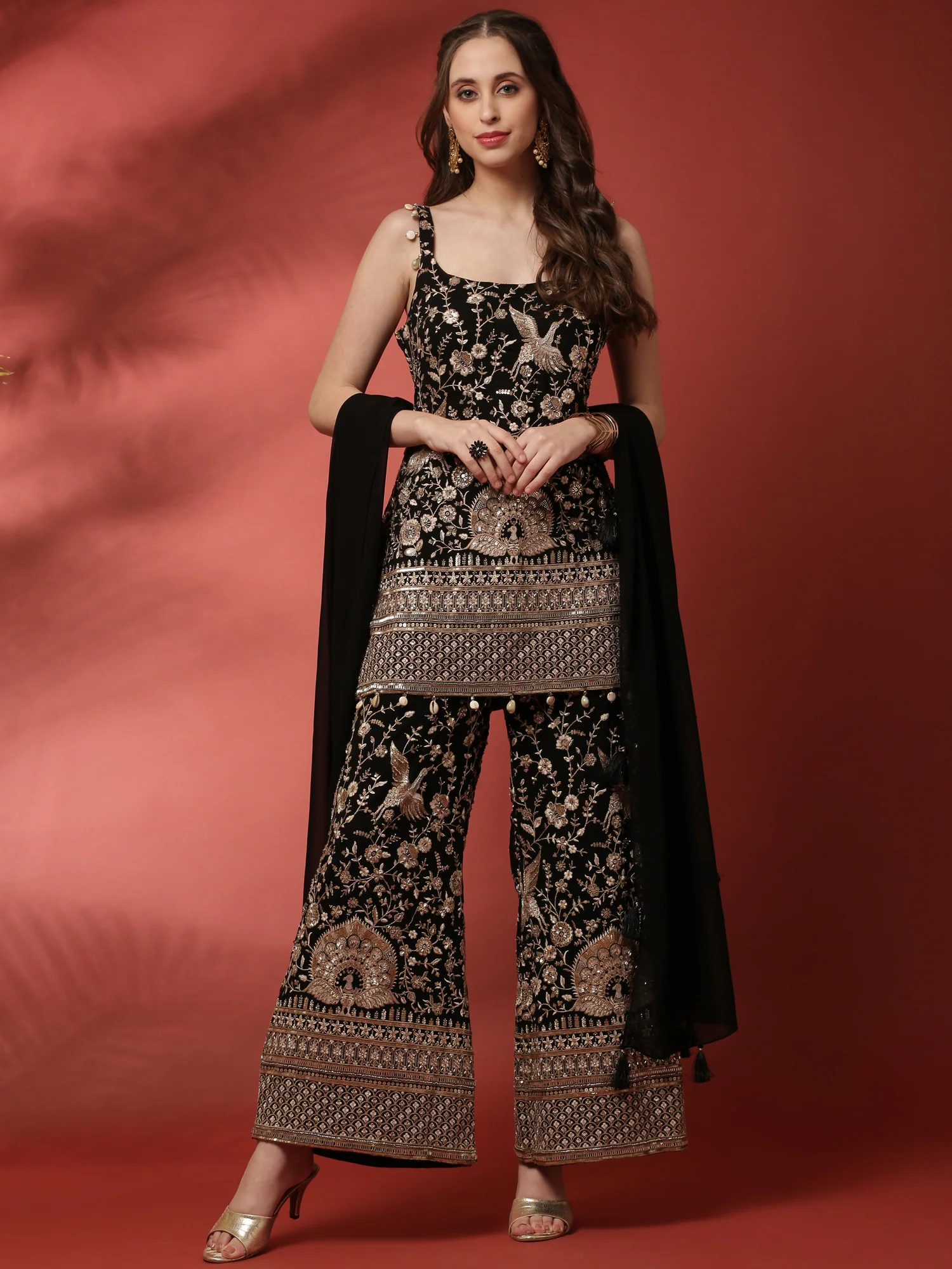 Black Geogrettte Palazoo Set With Embroiderey - Image 5