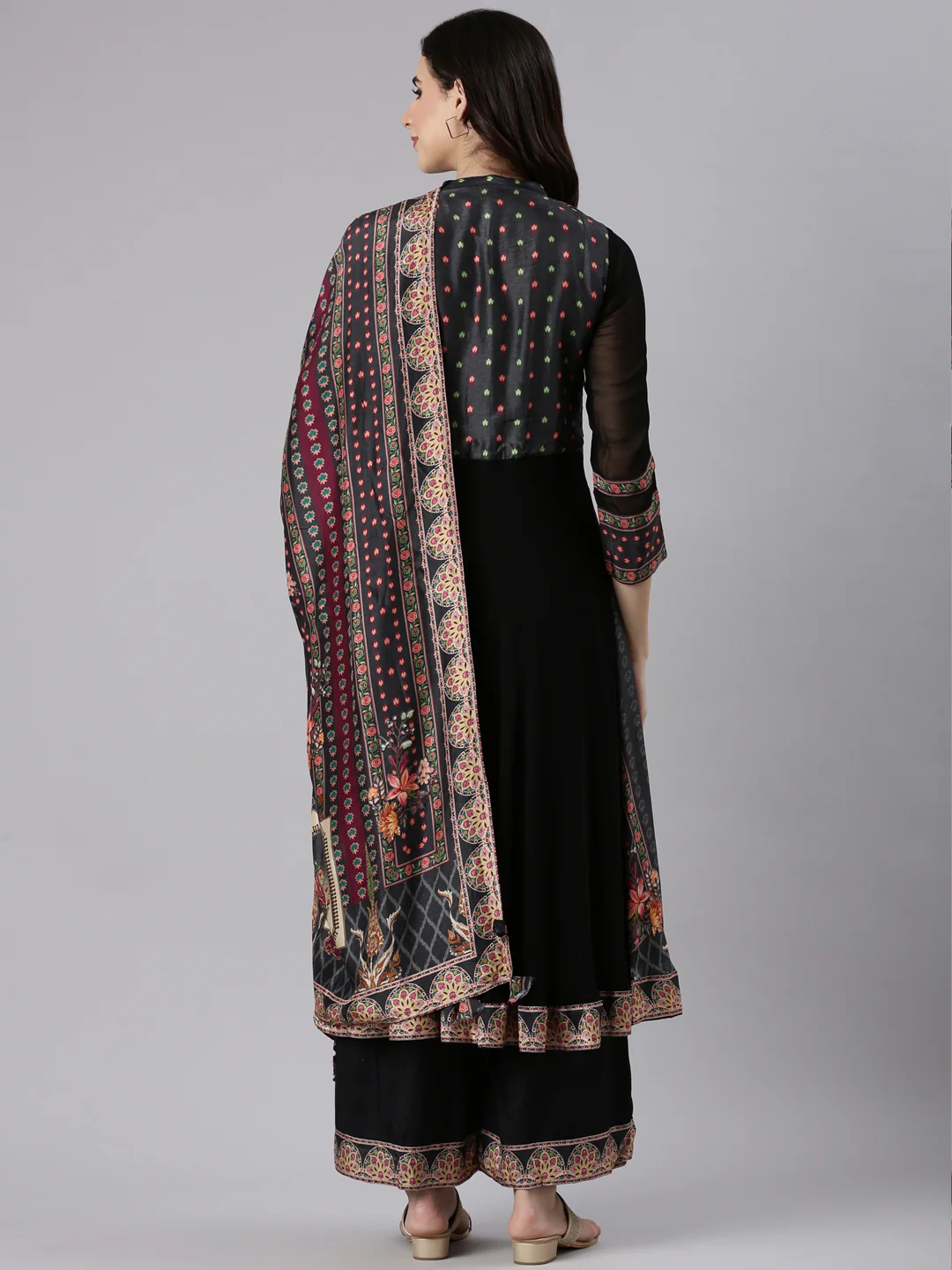 Black Georgette Anarkali Three Piece Set - Image 3