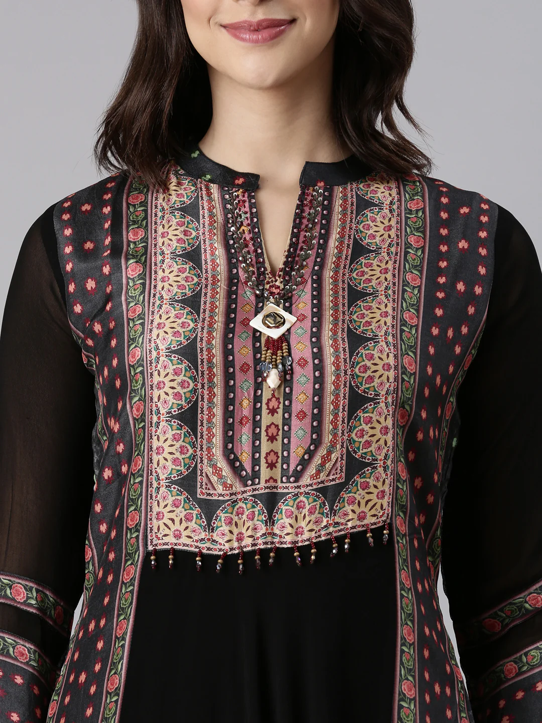 Black Georgette Anarkali Three Piece Set - Image 4