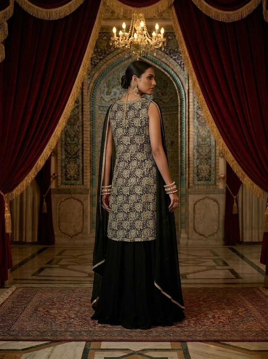 Black Georgette Heavy Embroidery Three Piece Set - Image 2