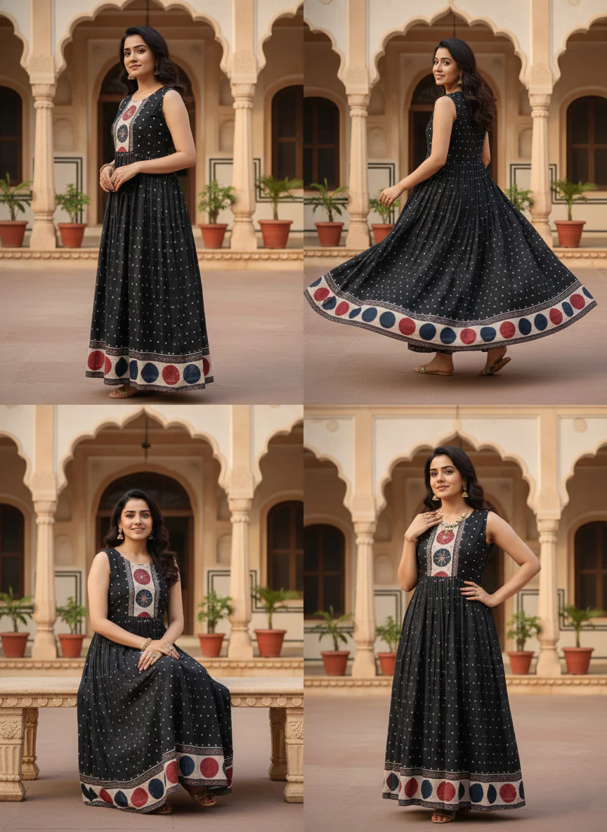 Black Georgette Printed Long Dress - Image 2