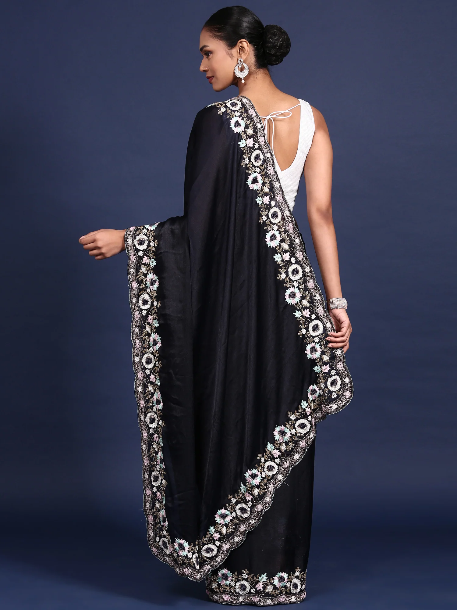 Black Jimmy Choo Embroidery Saree - Image 2