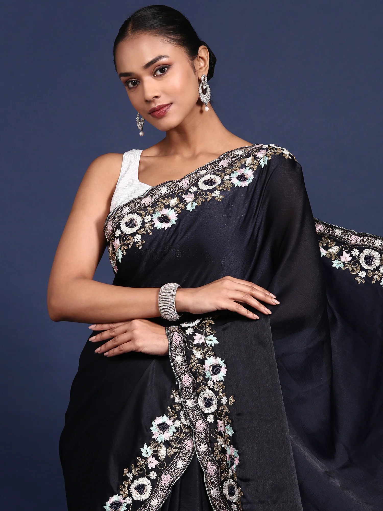 Black Jimmy Choo Embroidery Saree - Image 3