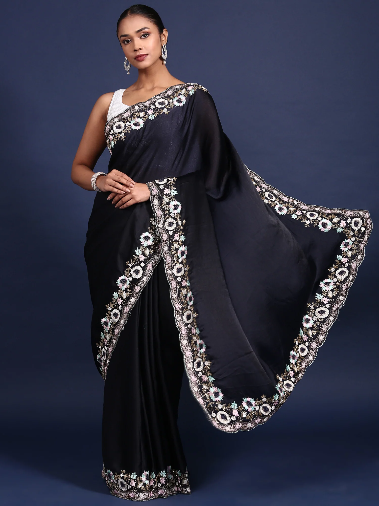 Black Jimmy Choo Embroidery Saree - Image 4