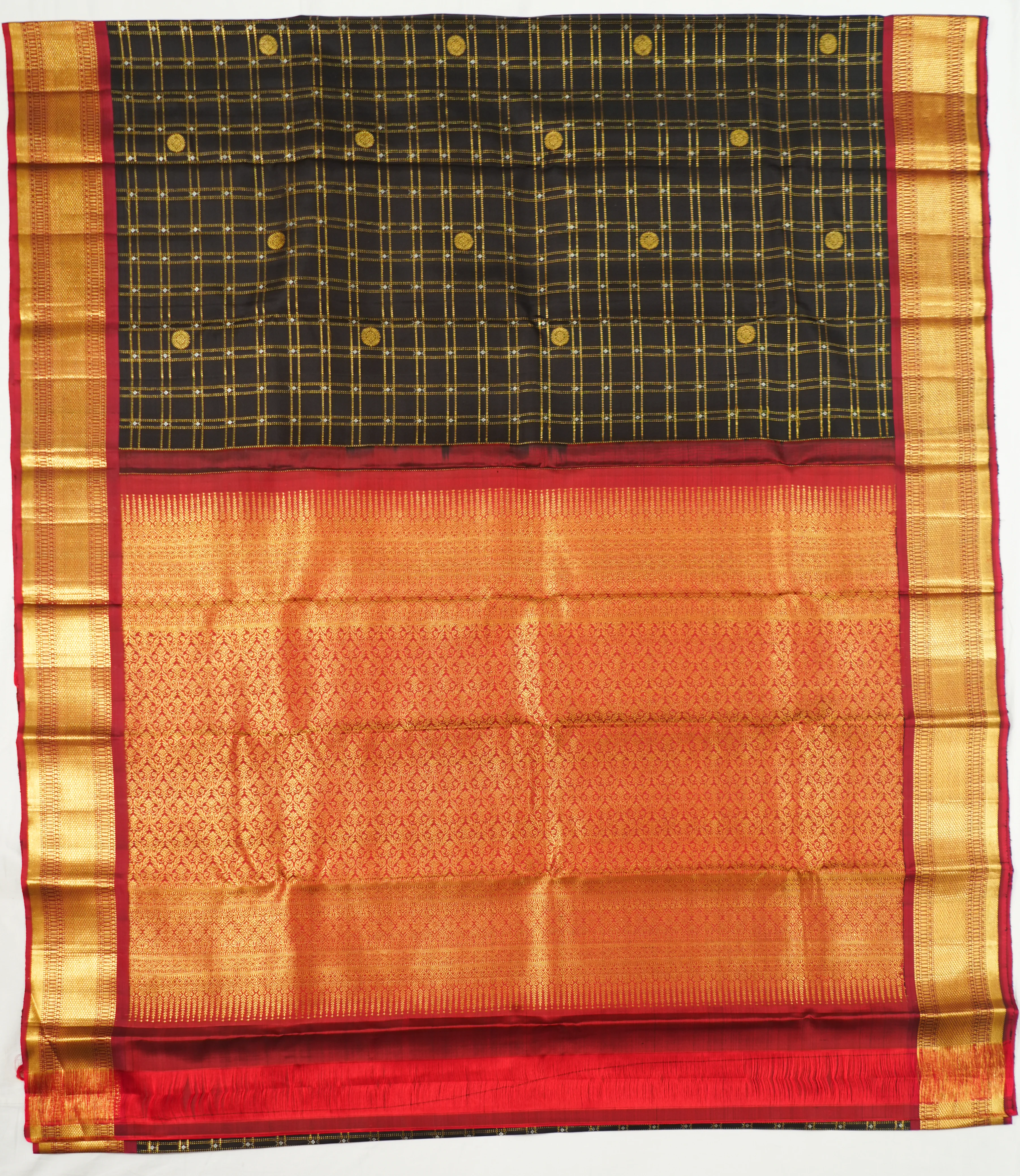 Black Kanchi Pattu Zari Checks Handwoven Saree - Image 4