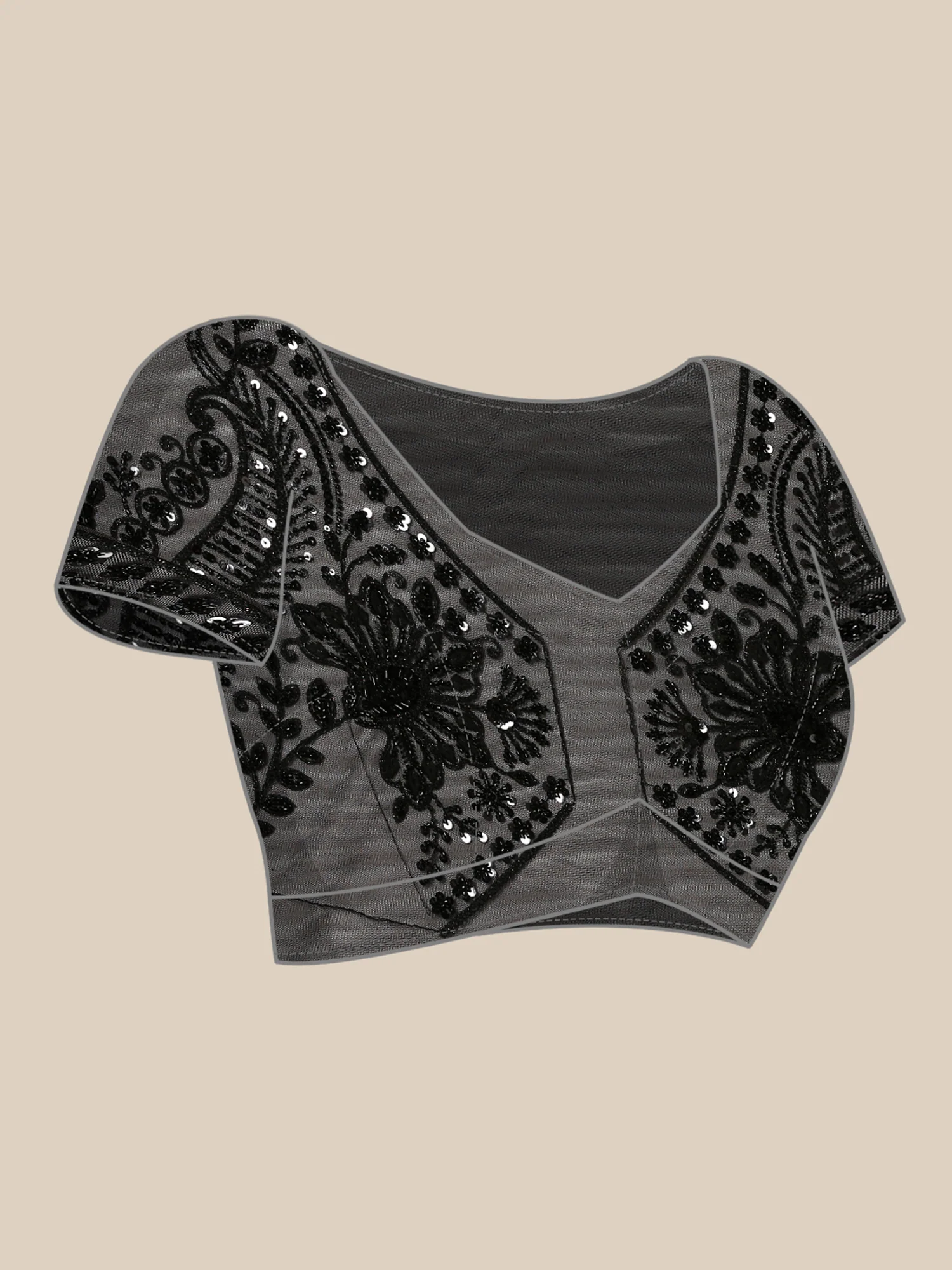 Black net saree with sequin heavy hand embroidery - Image 8