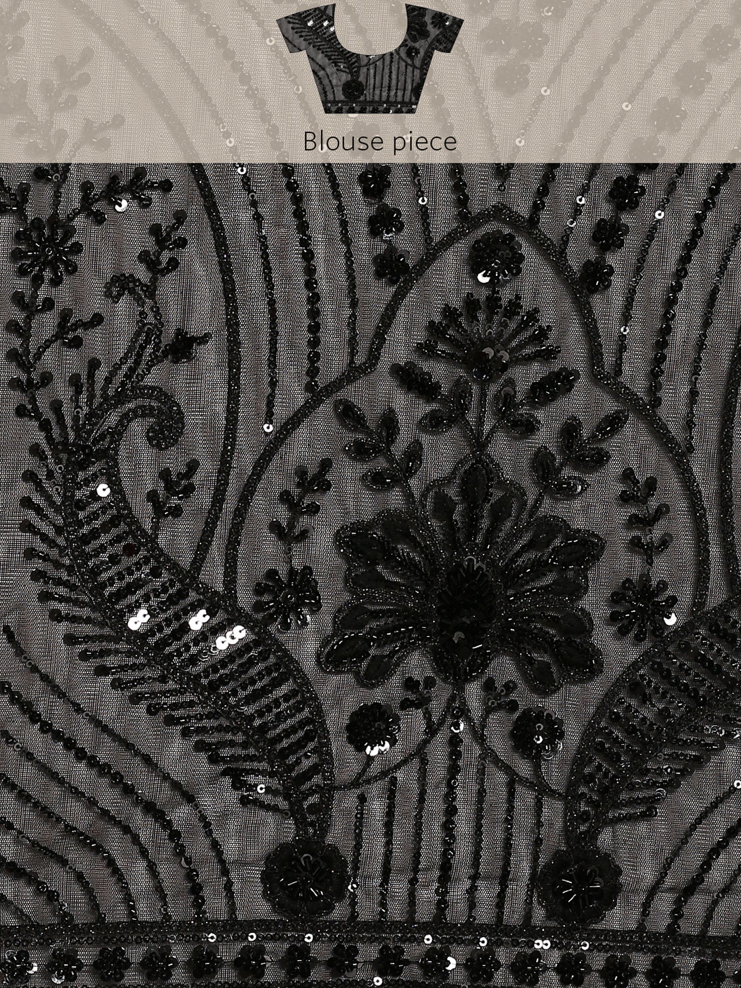 Black net saree with sequin heavy hand embroidery - Image 9