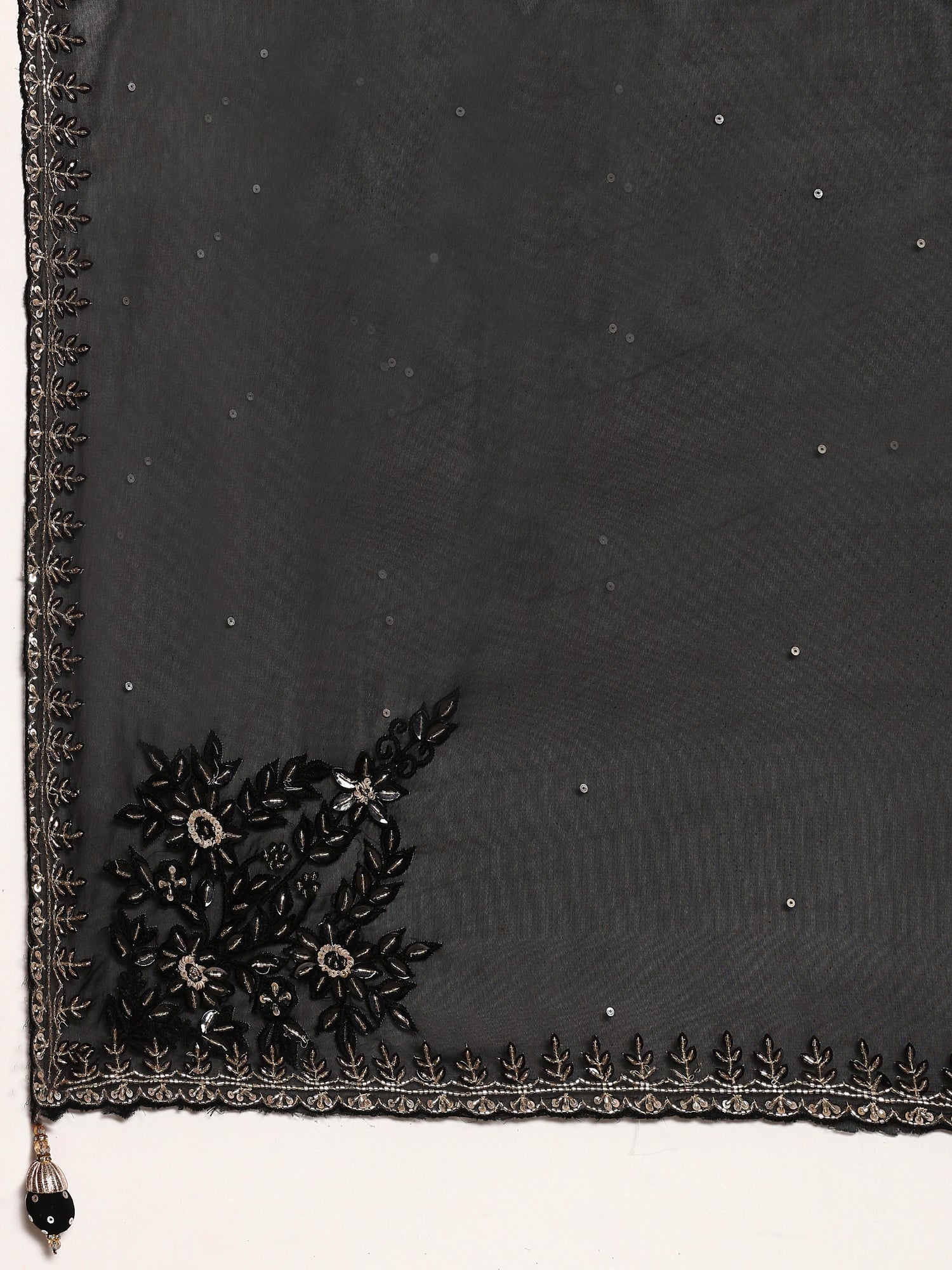 Black Organza saree cut Dana hand embroidery with heavy ready made blouse - Image 5