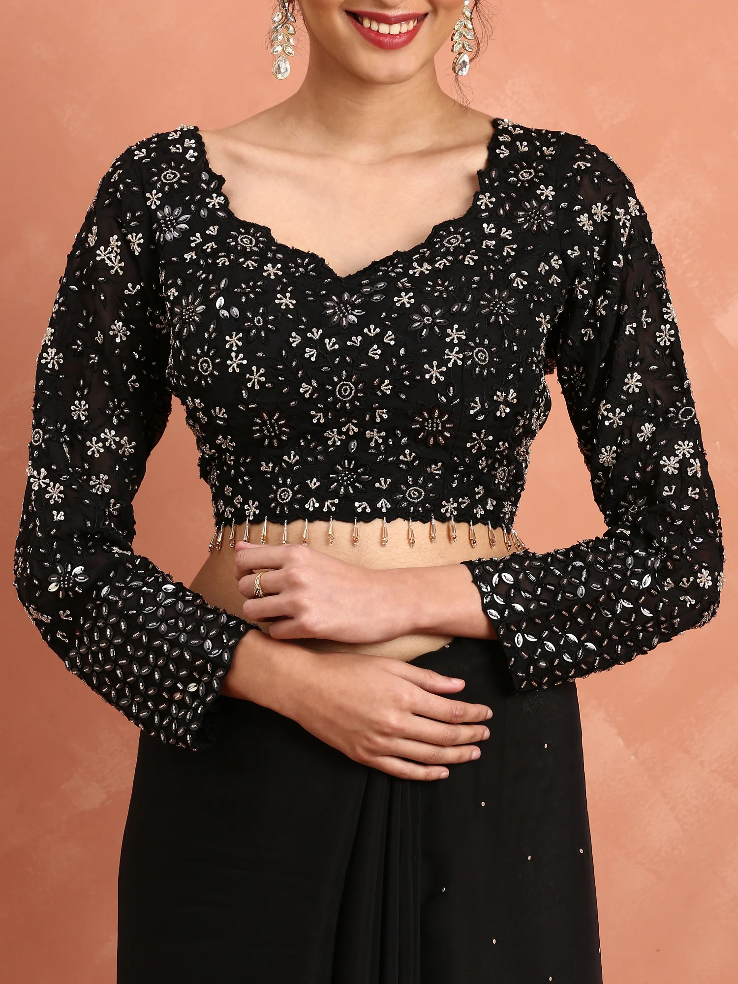 Black Organza saree cut Dana hand embroidery with heavy ready made blouse - Image 6