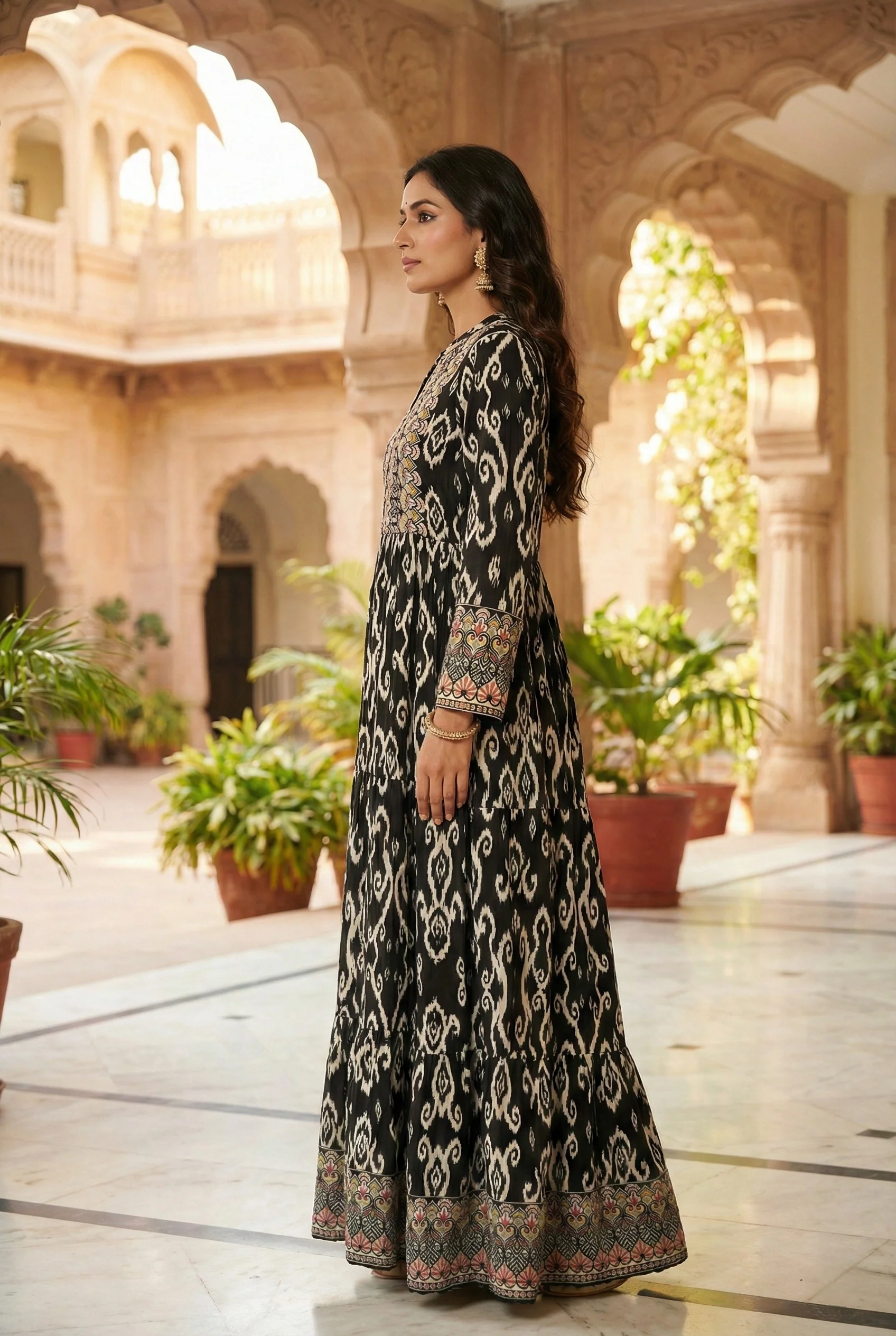 Black Rayon Digital Printed Long Dress - Image 2