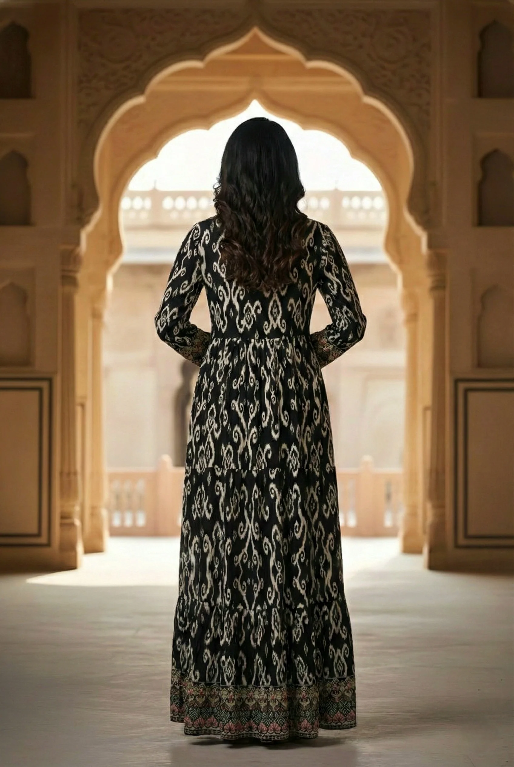Black Rayon Digital Printed Long Dress - Image 3
