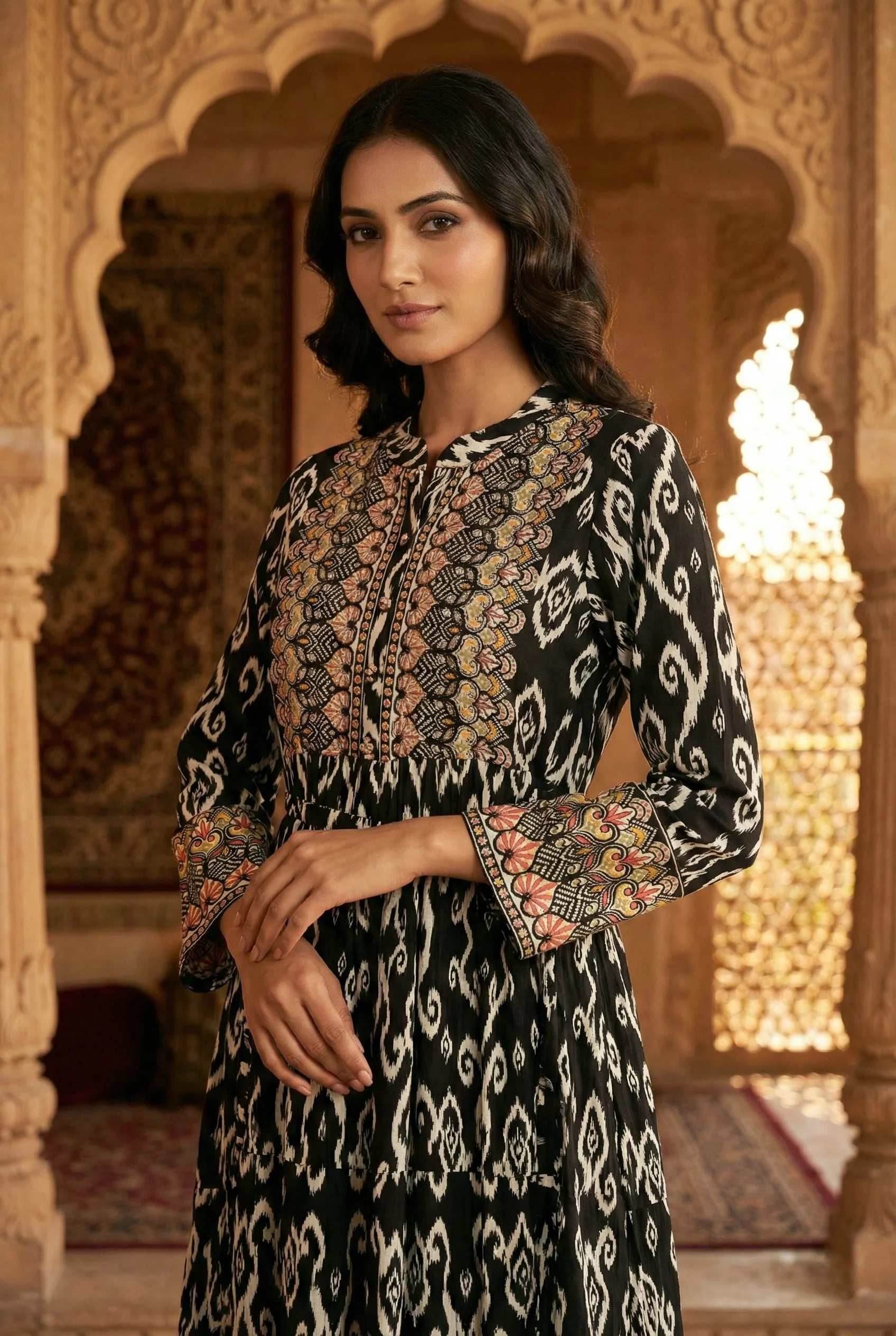 Black Rayon Digital Printed Long Dress - Image 4