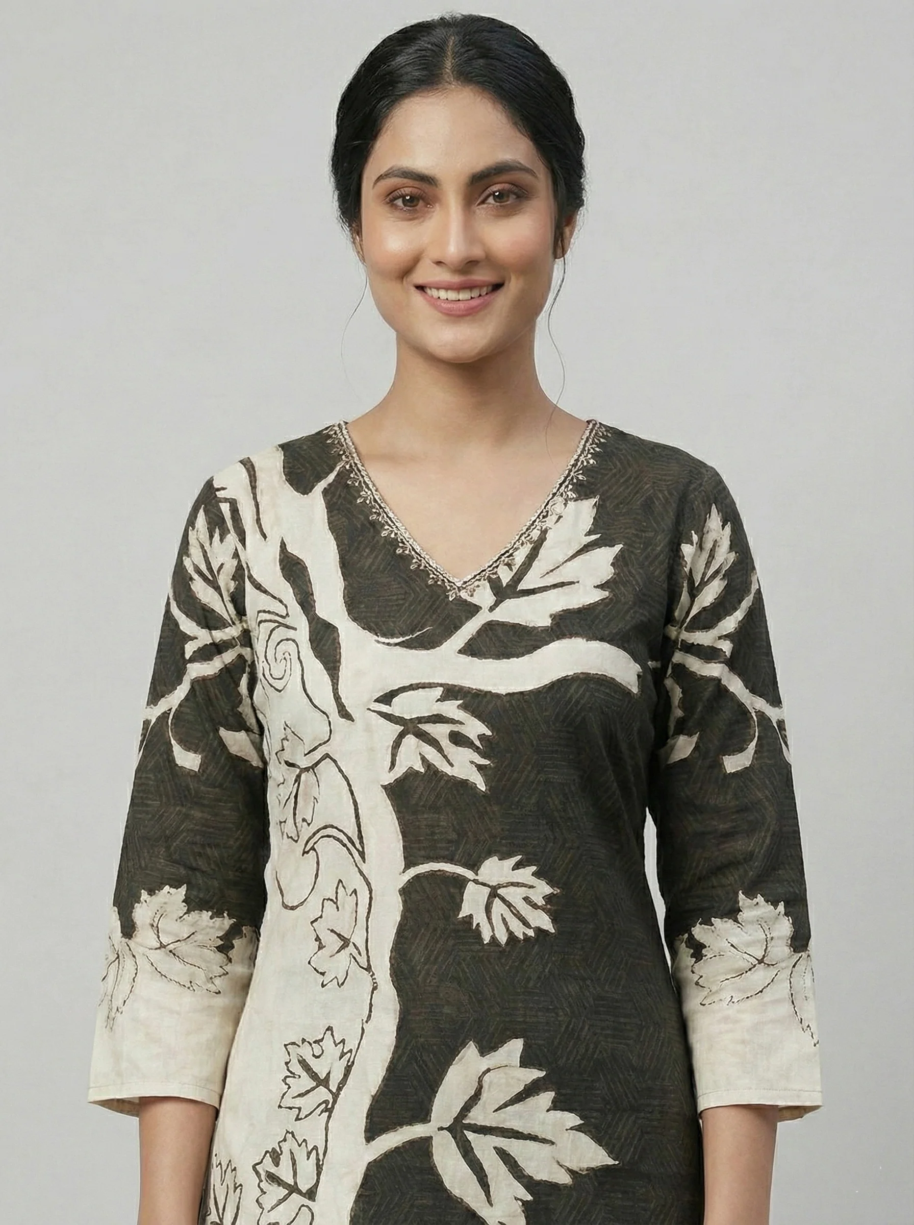 Black Rayon Floral Digital Print Kurta - Image 4