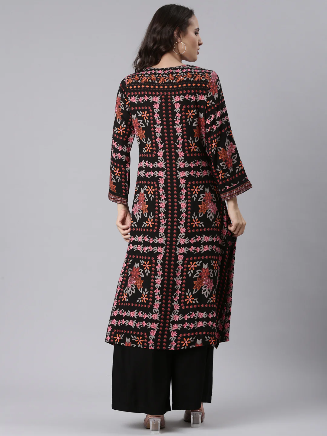 Black Rayon Printed With Palazzo Two Piece Set - Image 3