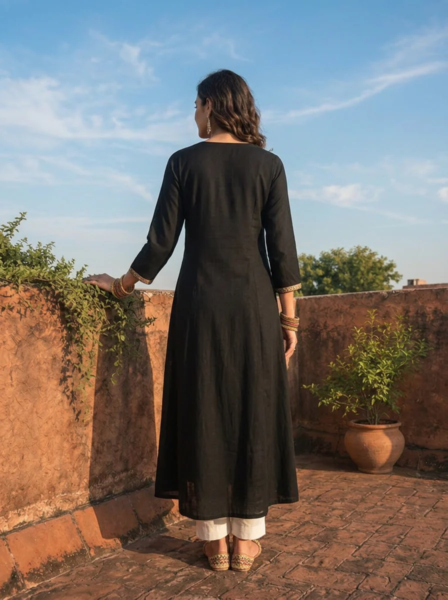 Black Rayon Scattered Buti Embroidery Dress - Image 2