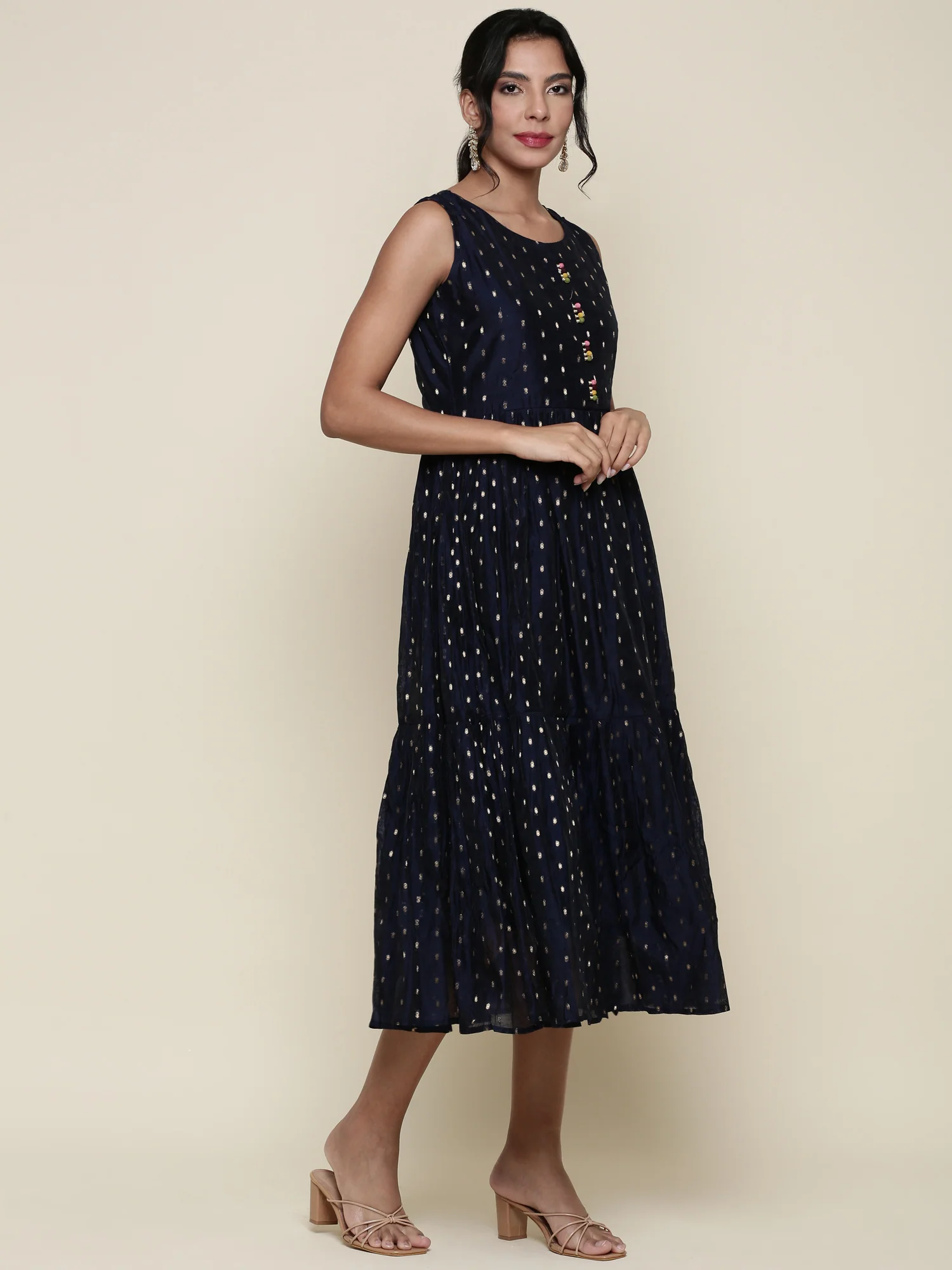 Black Silk Floral Printed Jacket and Gown set - Image 2