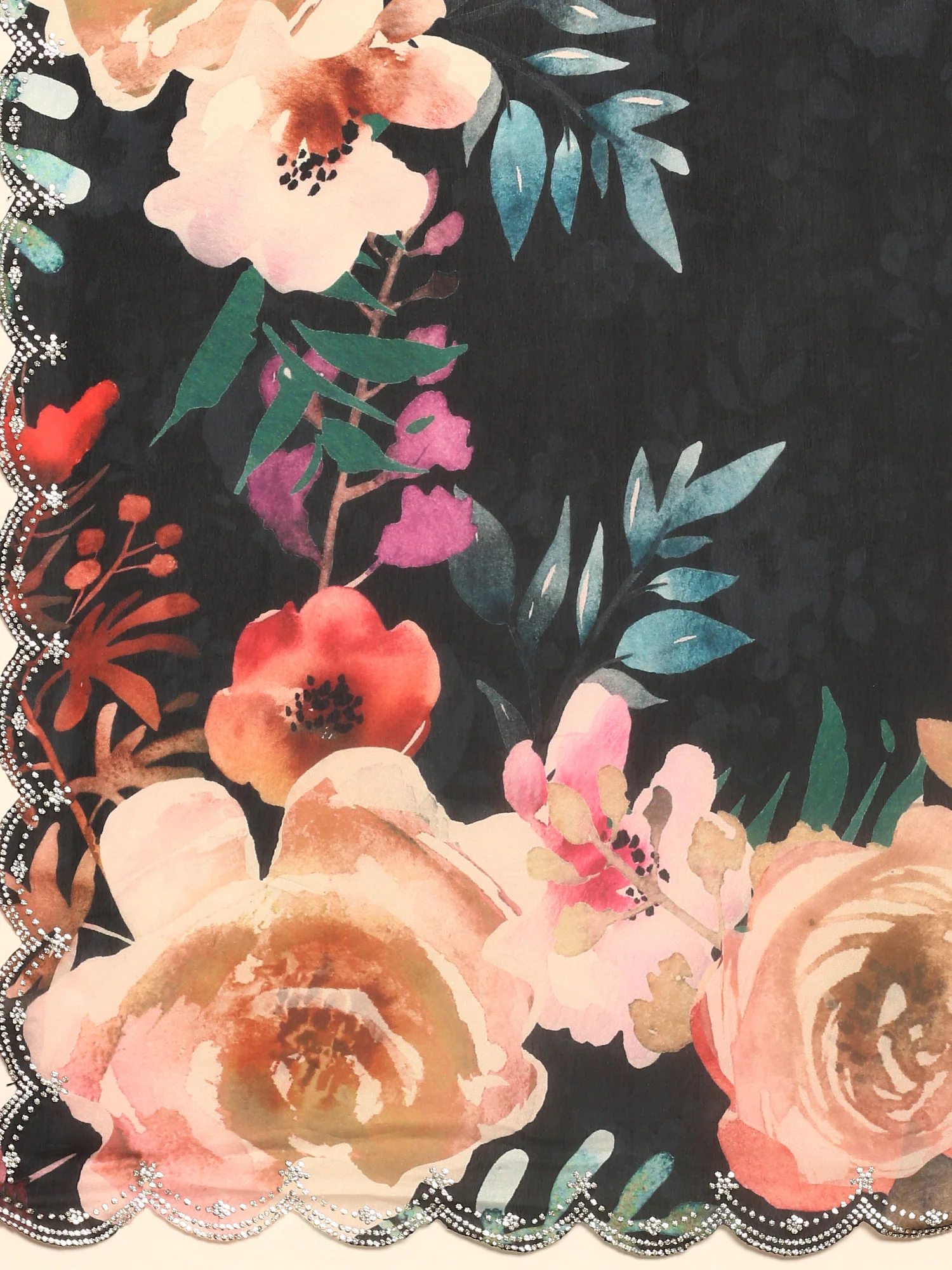 Black Satin Floral Printed Saree With Swarovski Embroidery - Image 5