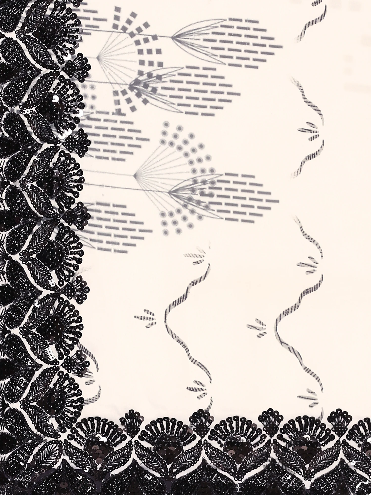 Black & white satin printed saree with hand embroidery & ready made blouse - Image 5