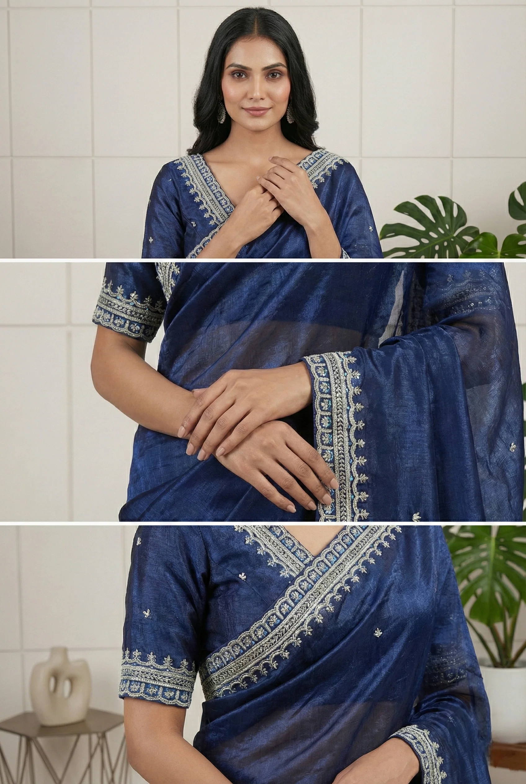 Blue Beads Embroidered Organza Saree - Image 2
